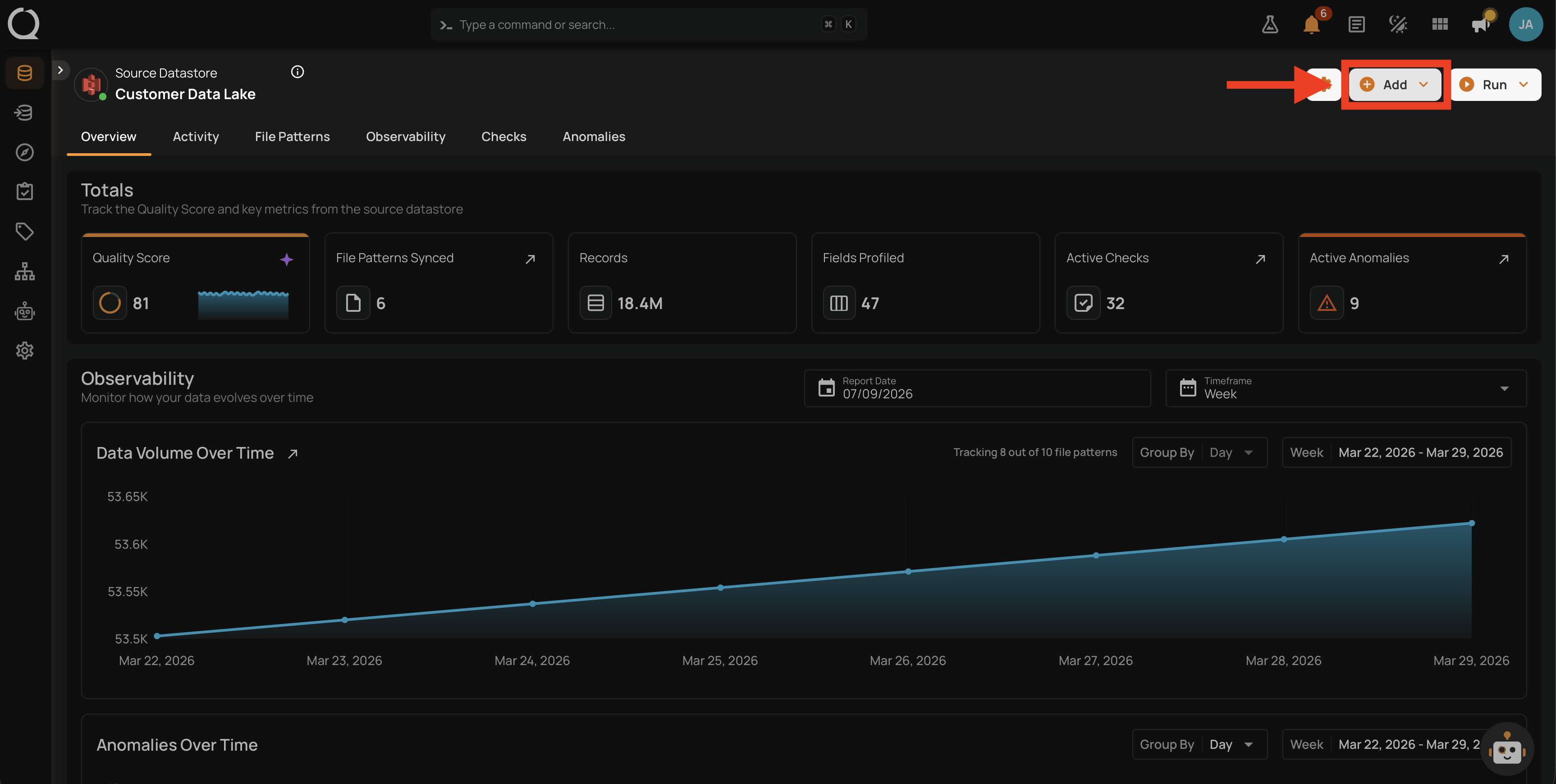 Add button on the datastore overview