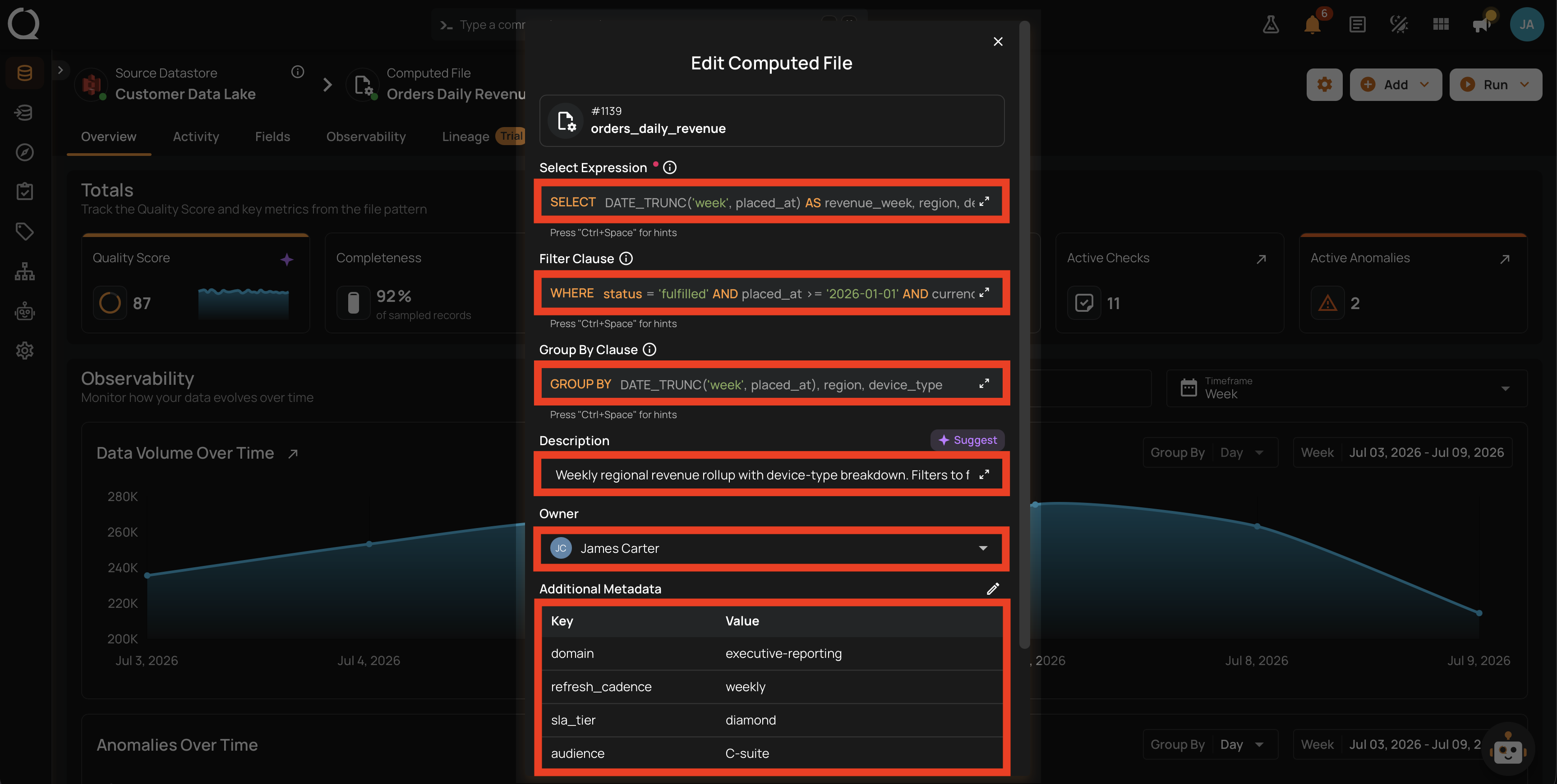Edit modal with modified fields