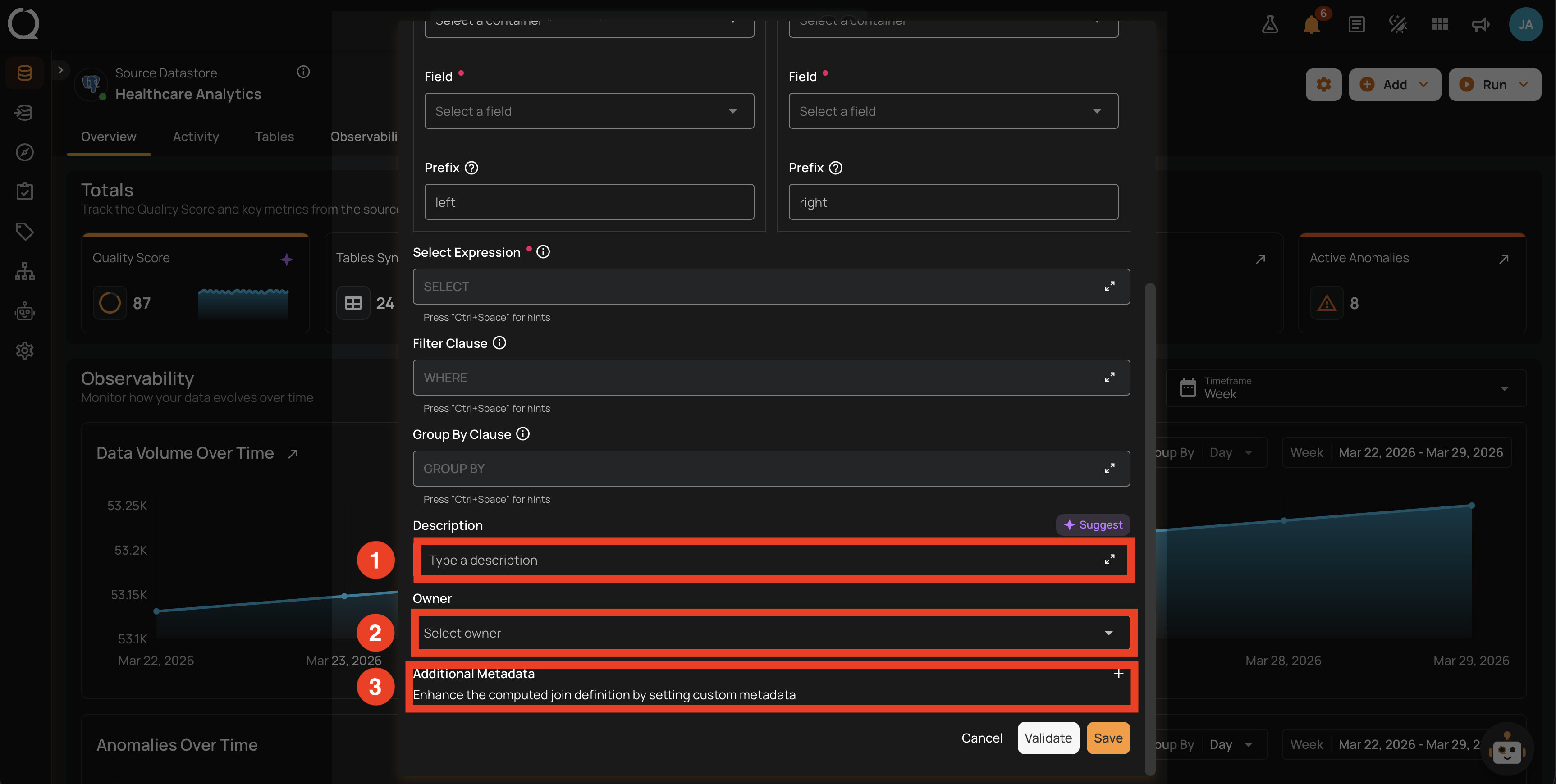 Description, Owner, and Additional Metadata fields