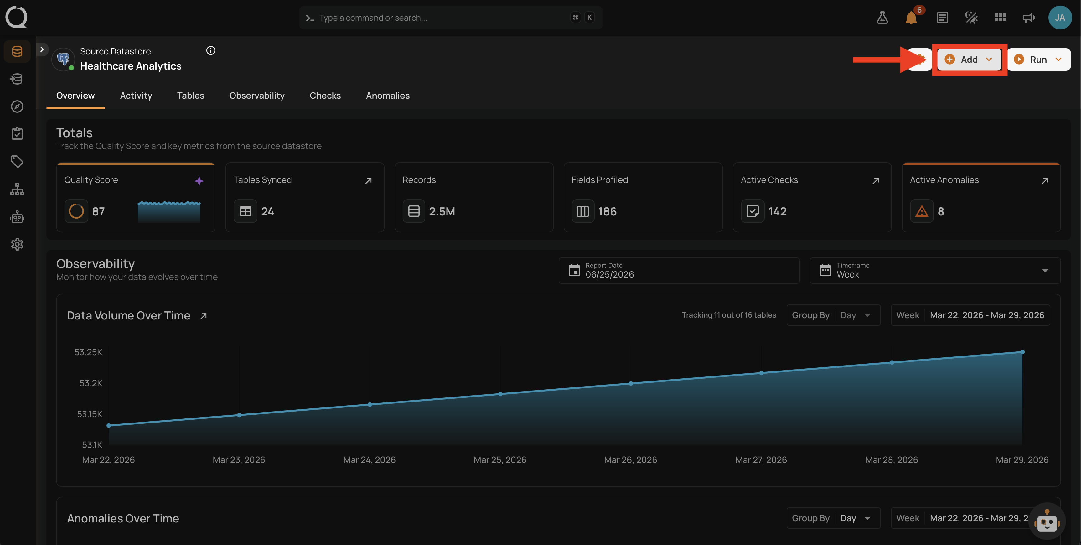 Add button on the datastore header