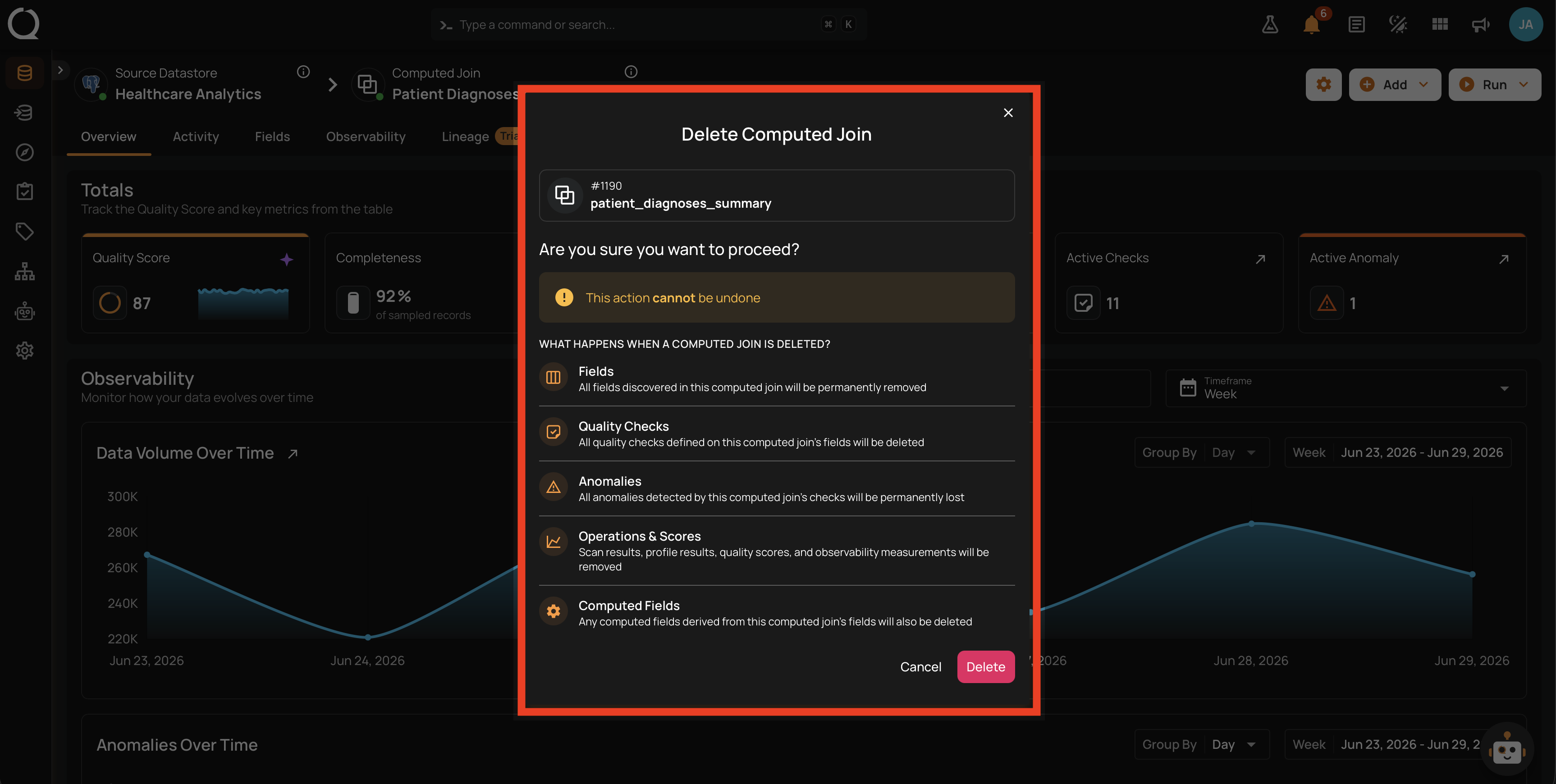 Delete confirmation dialog
