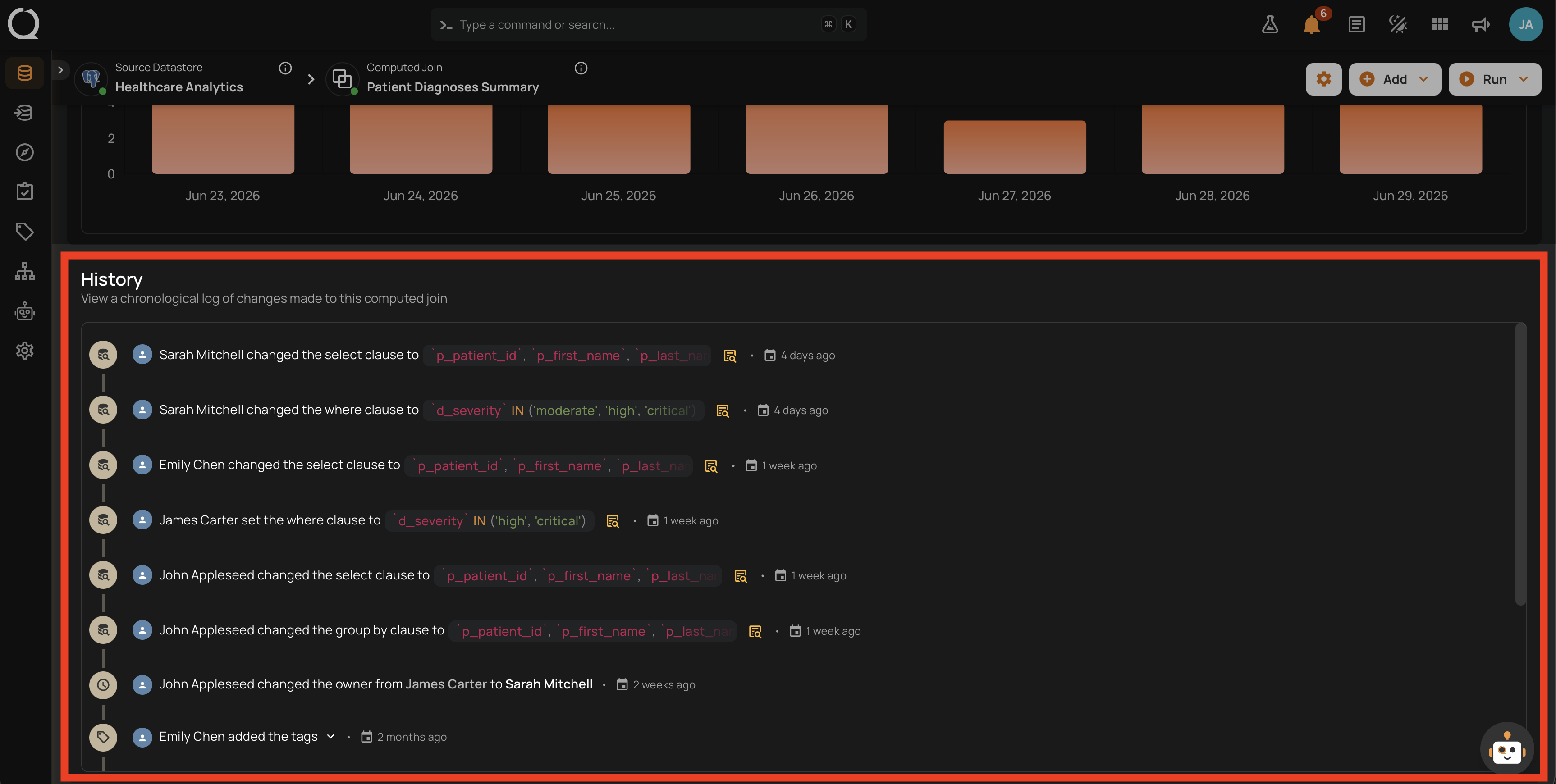 History section showing recent revisions
