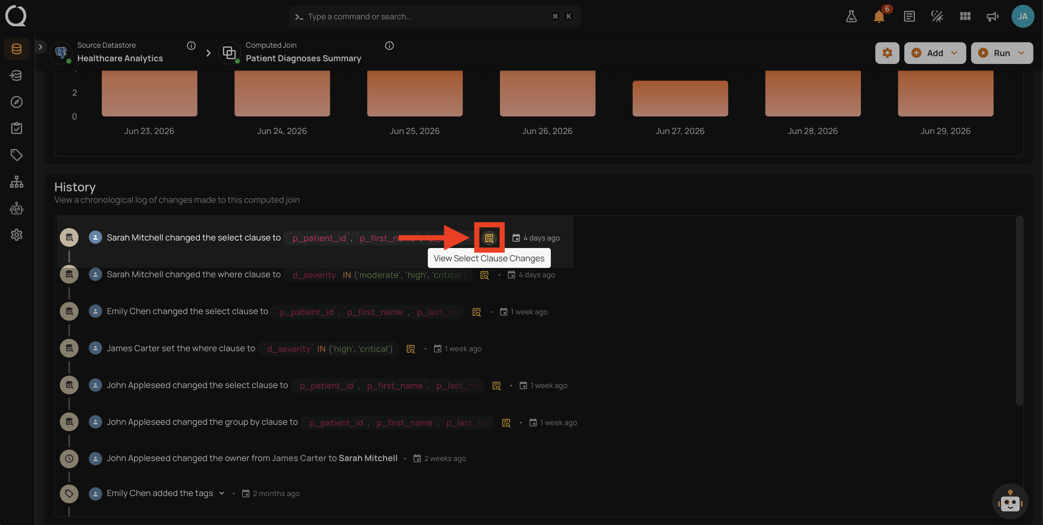 Changes dialog showing the From and To panes