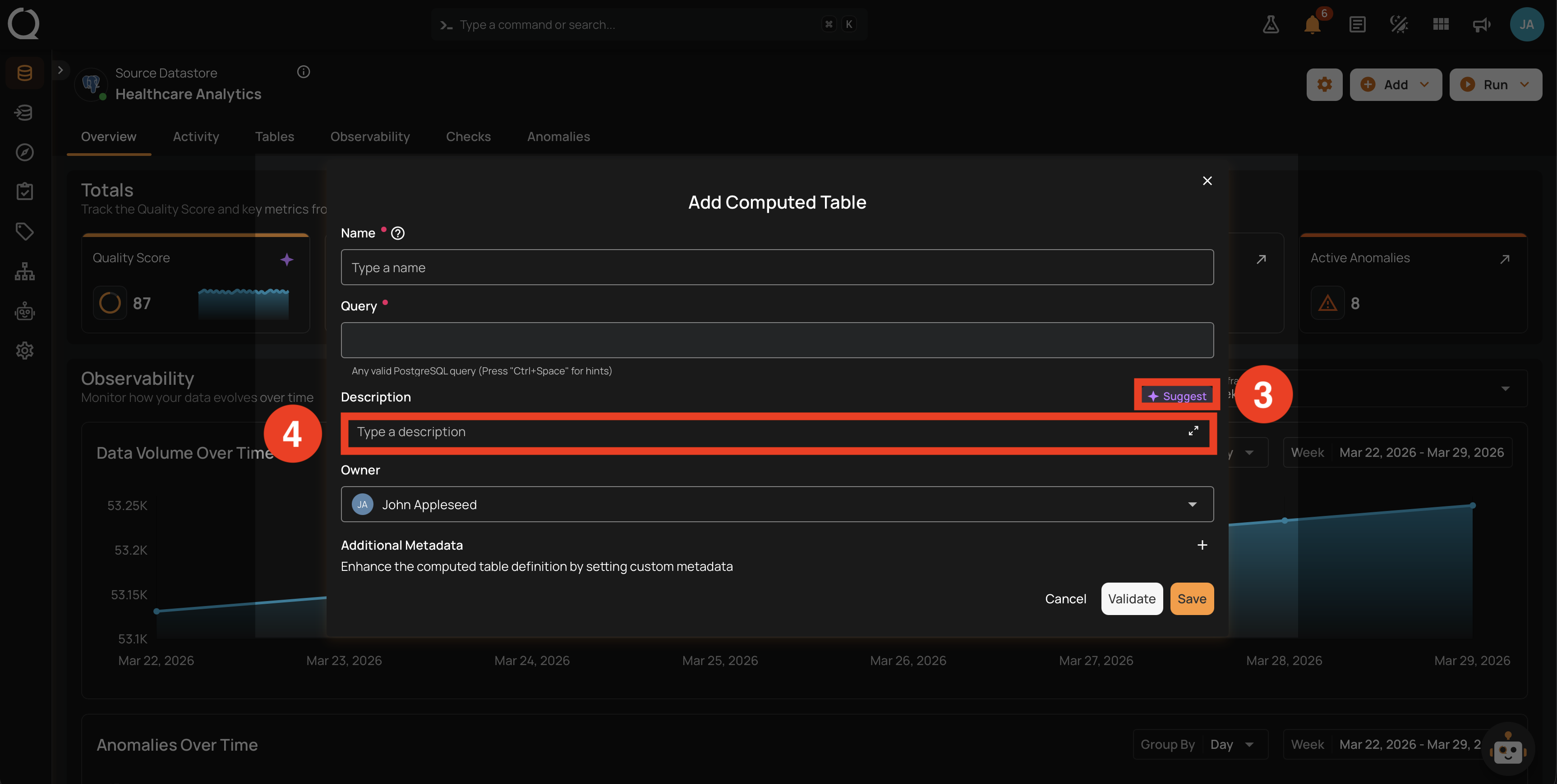Fields reference 2: Suggest button and Description
