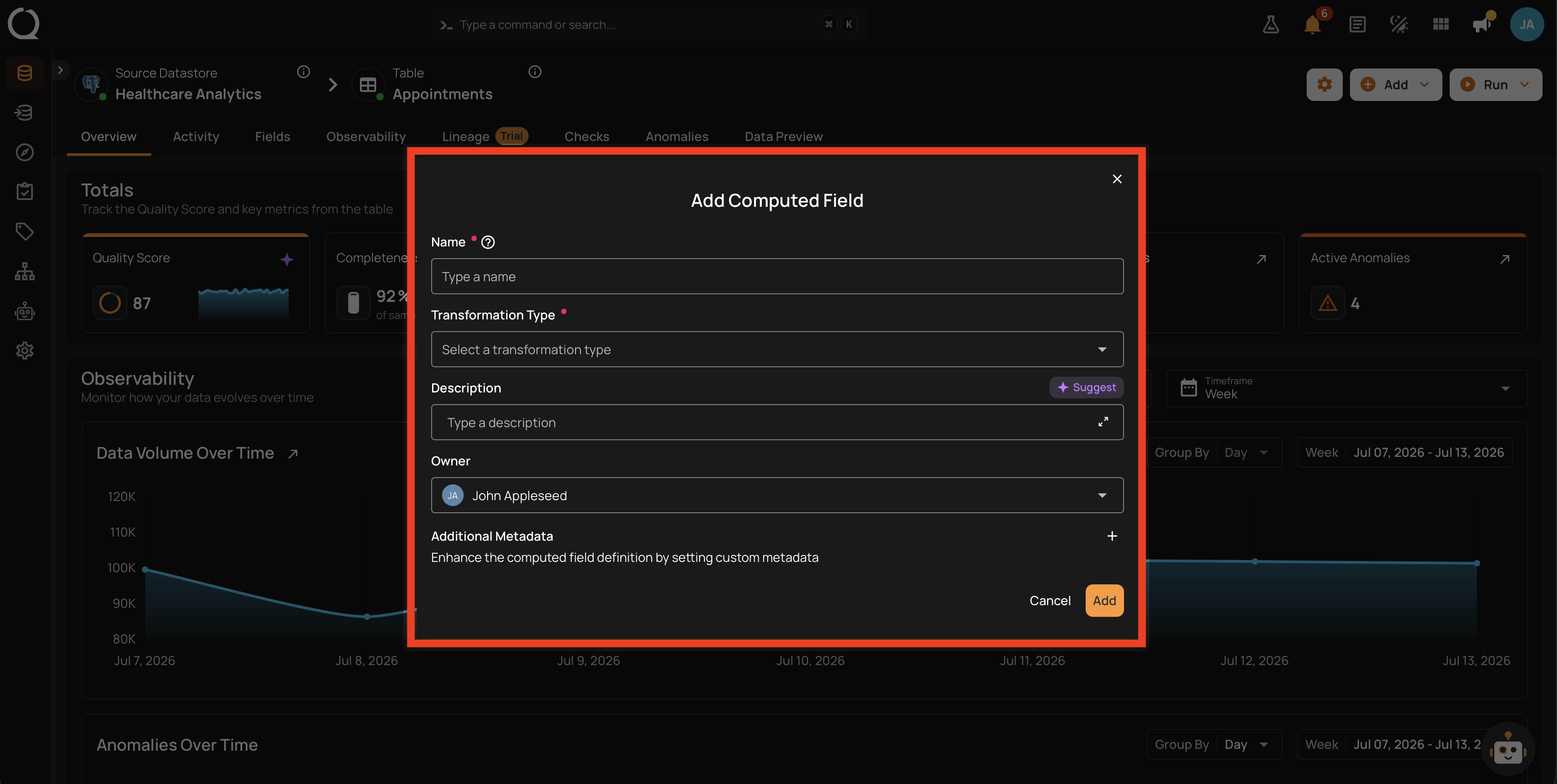 Empty Add Computed Field modal