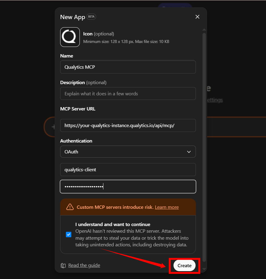 ChatGPT create button