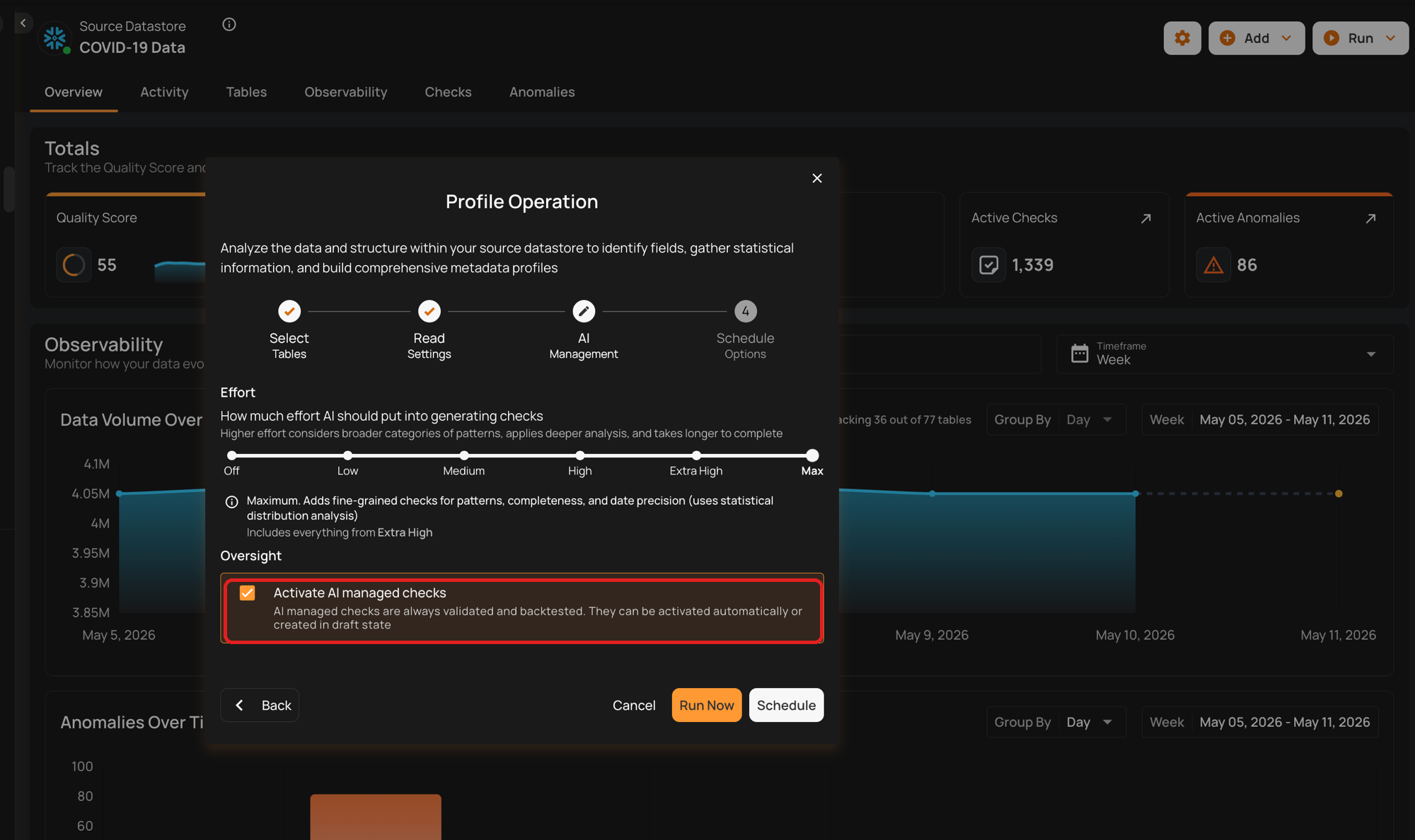 Activate AI managed checks toggle