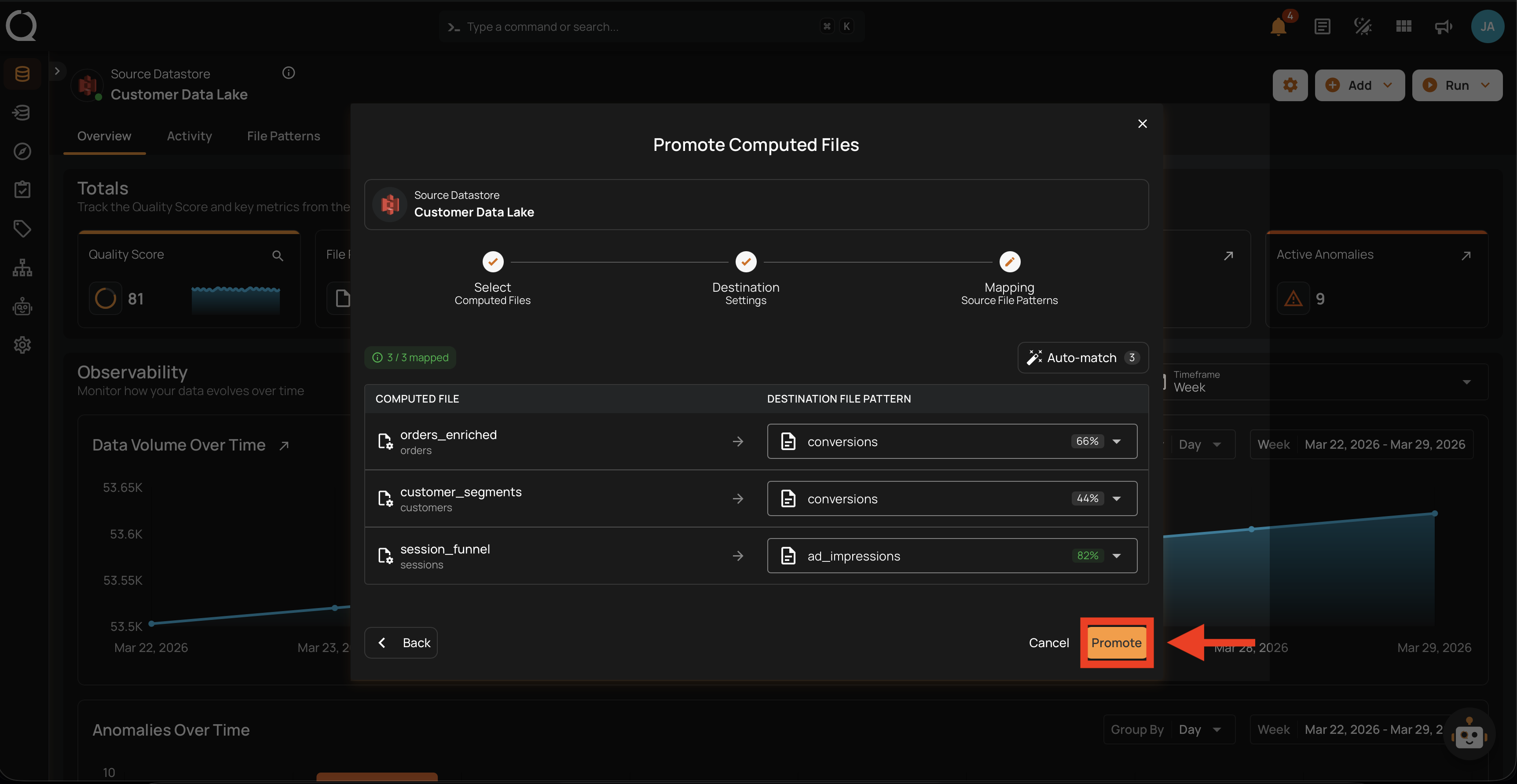 Step 10 — Mapping complete, click Promote
