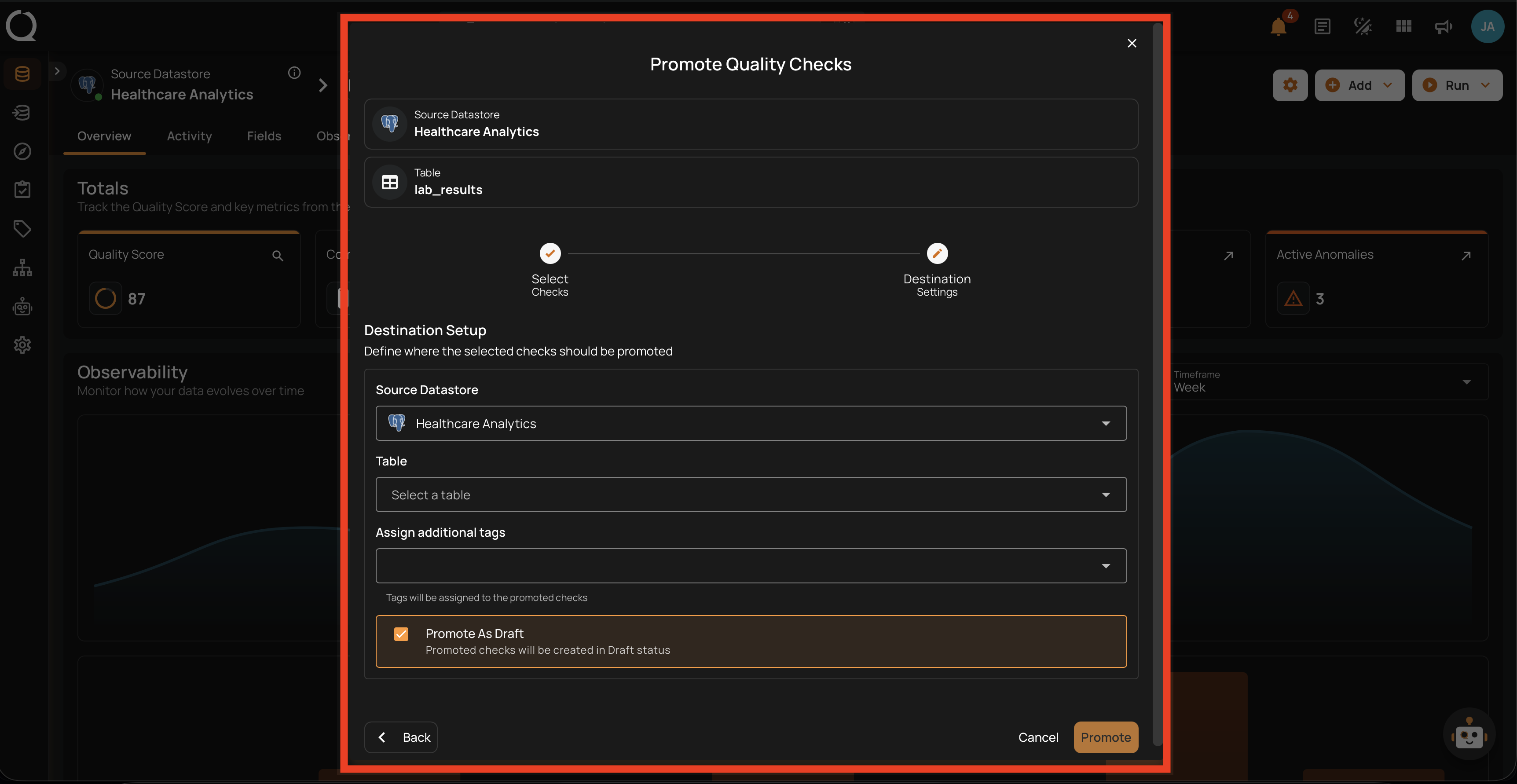 Step 8 — Destination Settings form opens