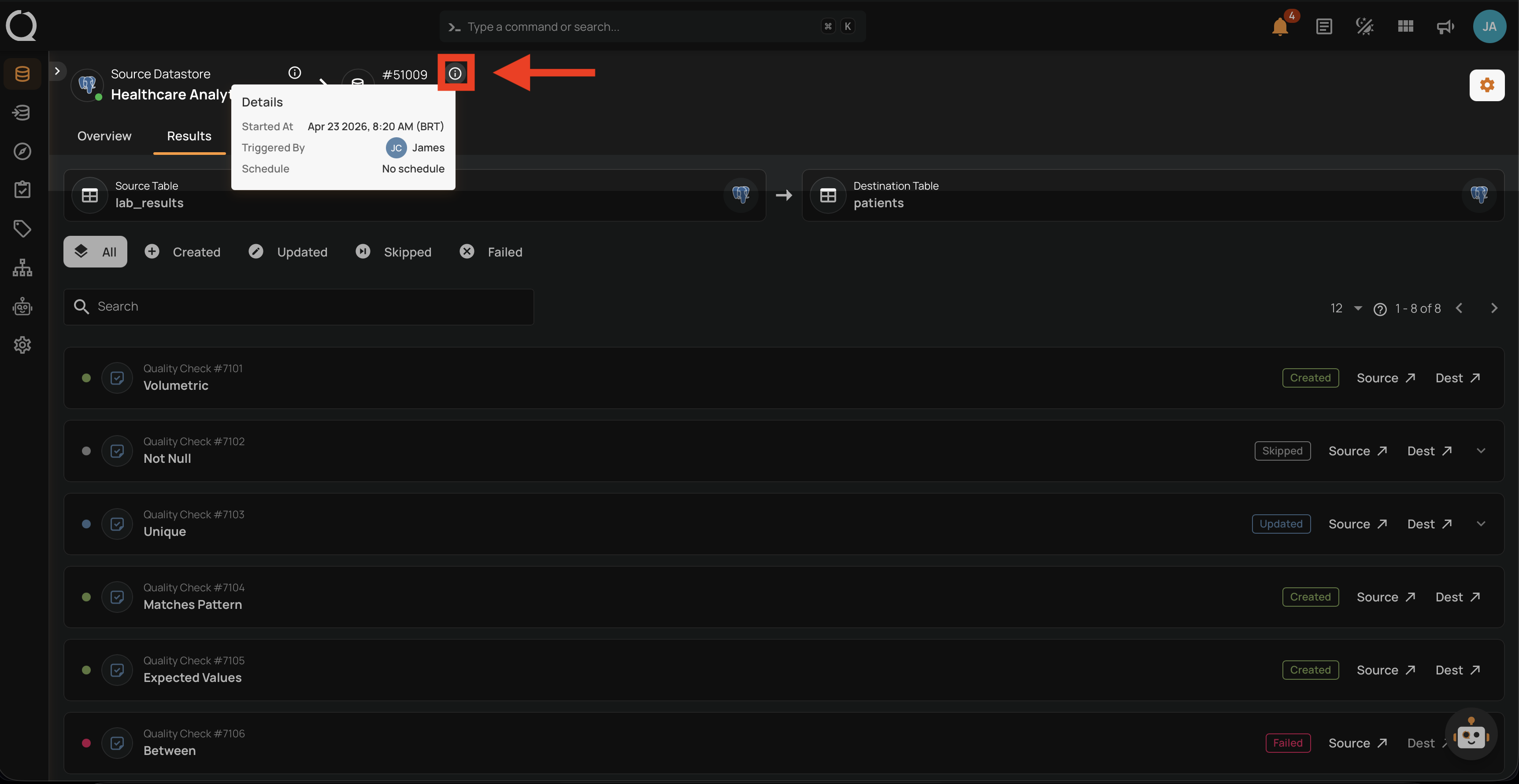 Operation detail page with the Details popover open