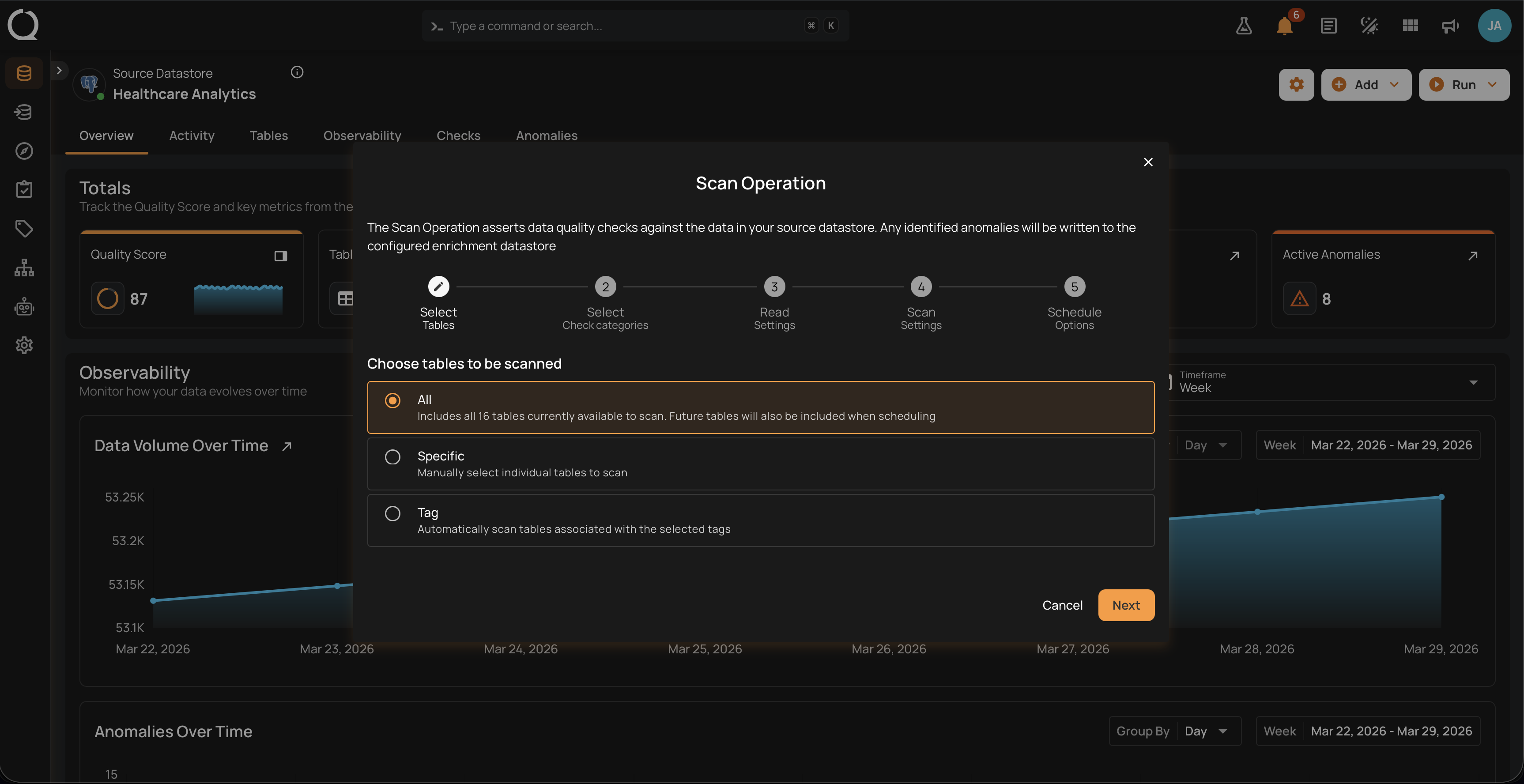 Scan Operation modal overview