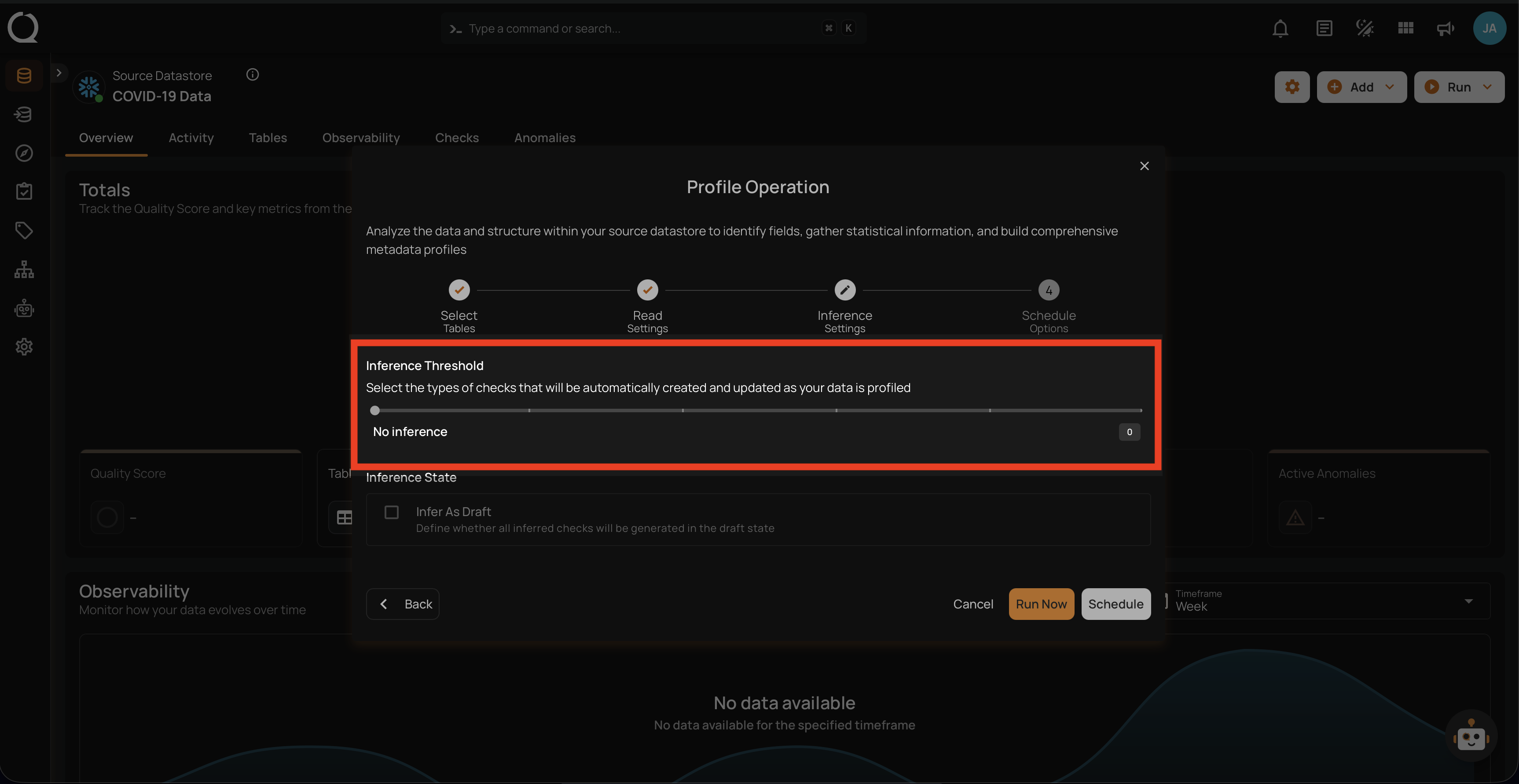 Inference threshold set to level 0 with no automatic checks
