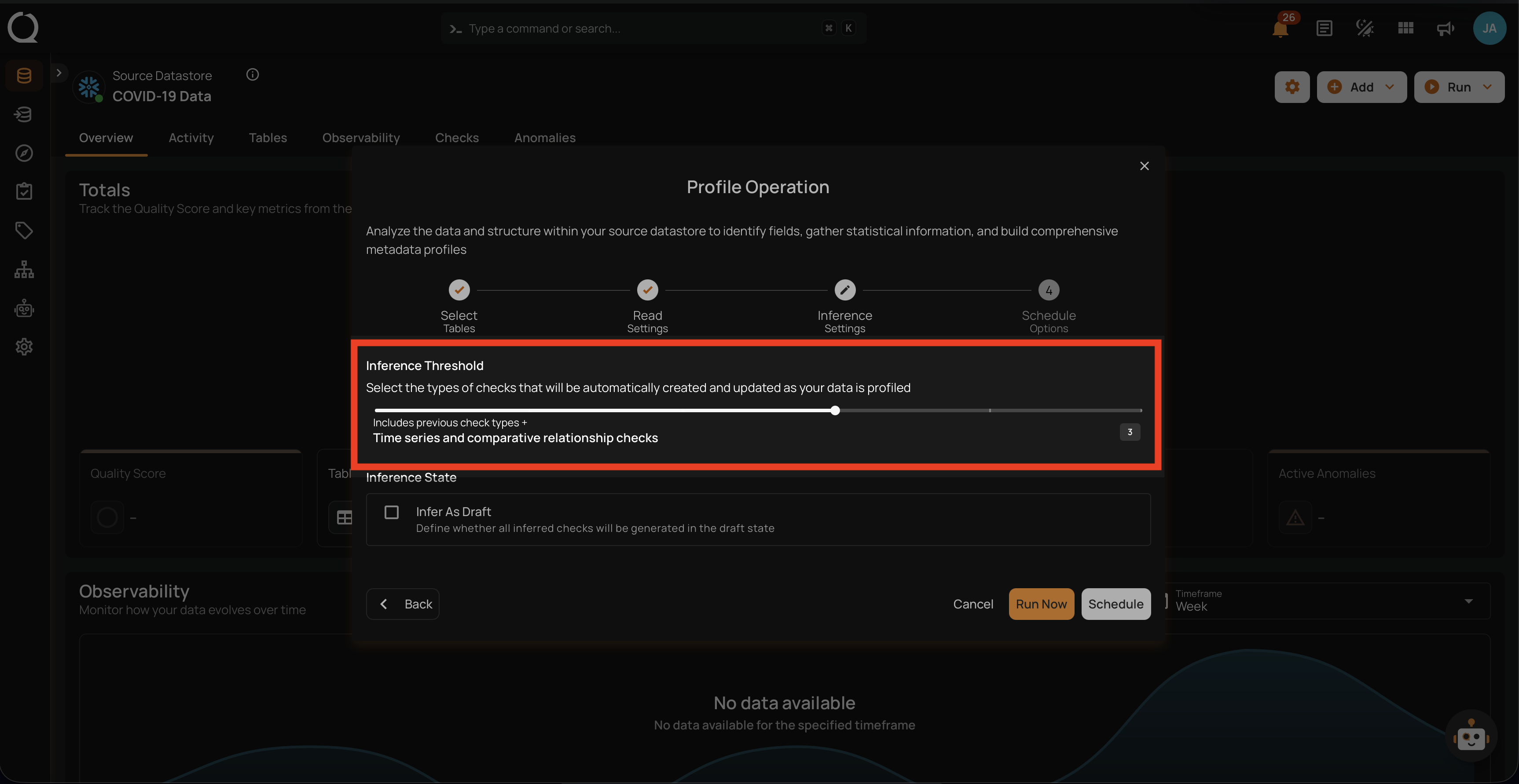 Inference threshold set to level 3 with time series and comparative checks
