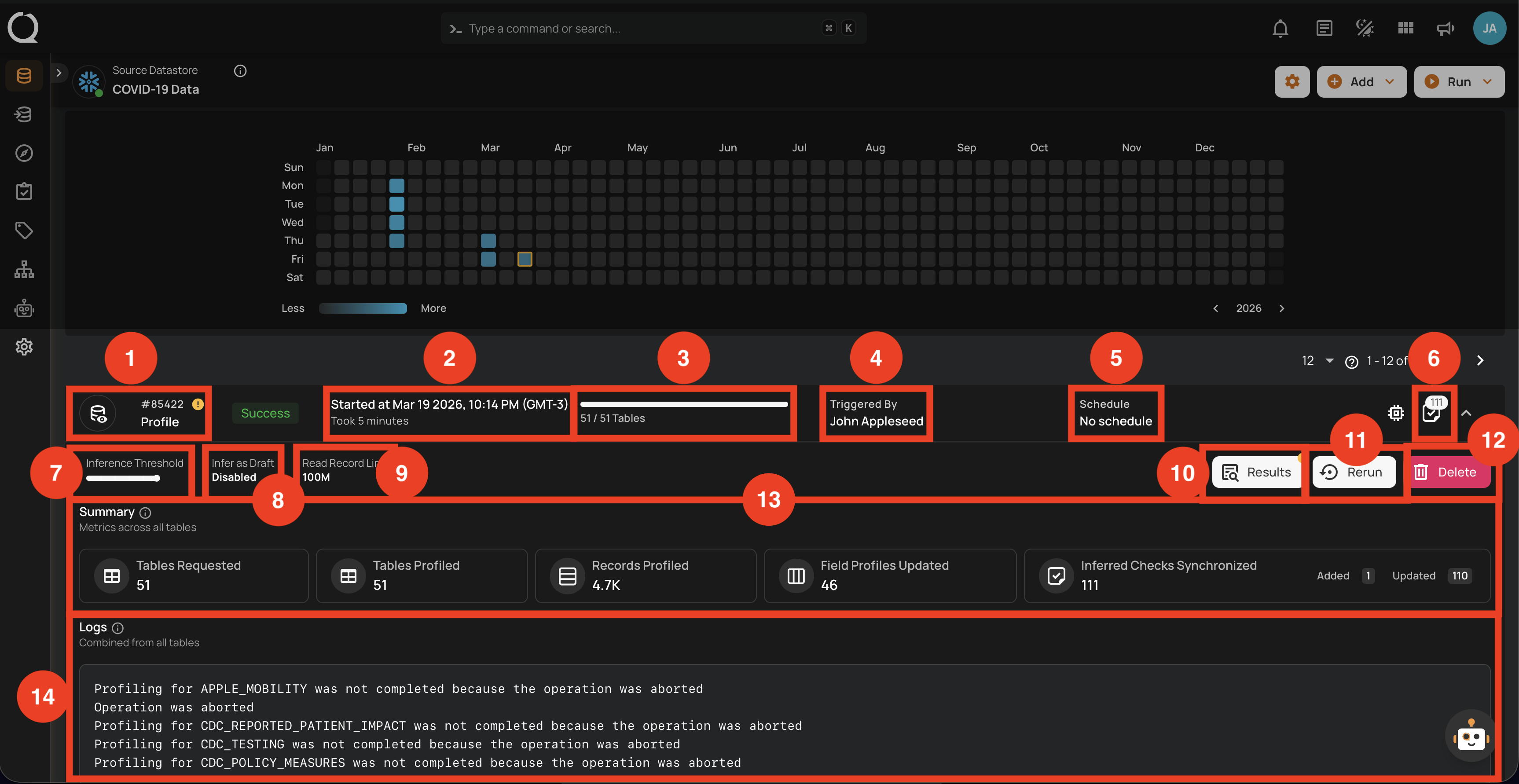Profile operation completed with success-warning status and logs