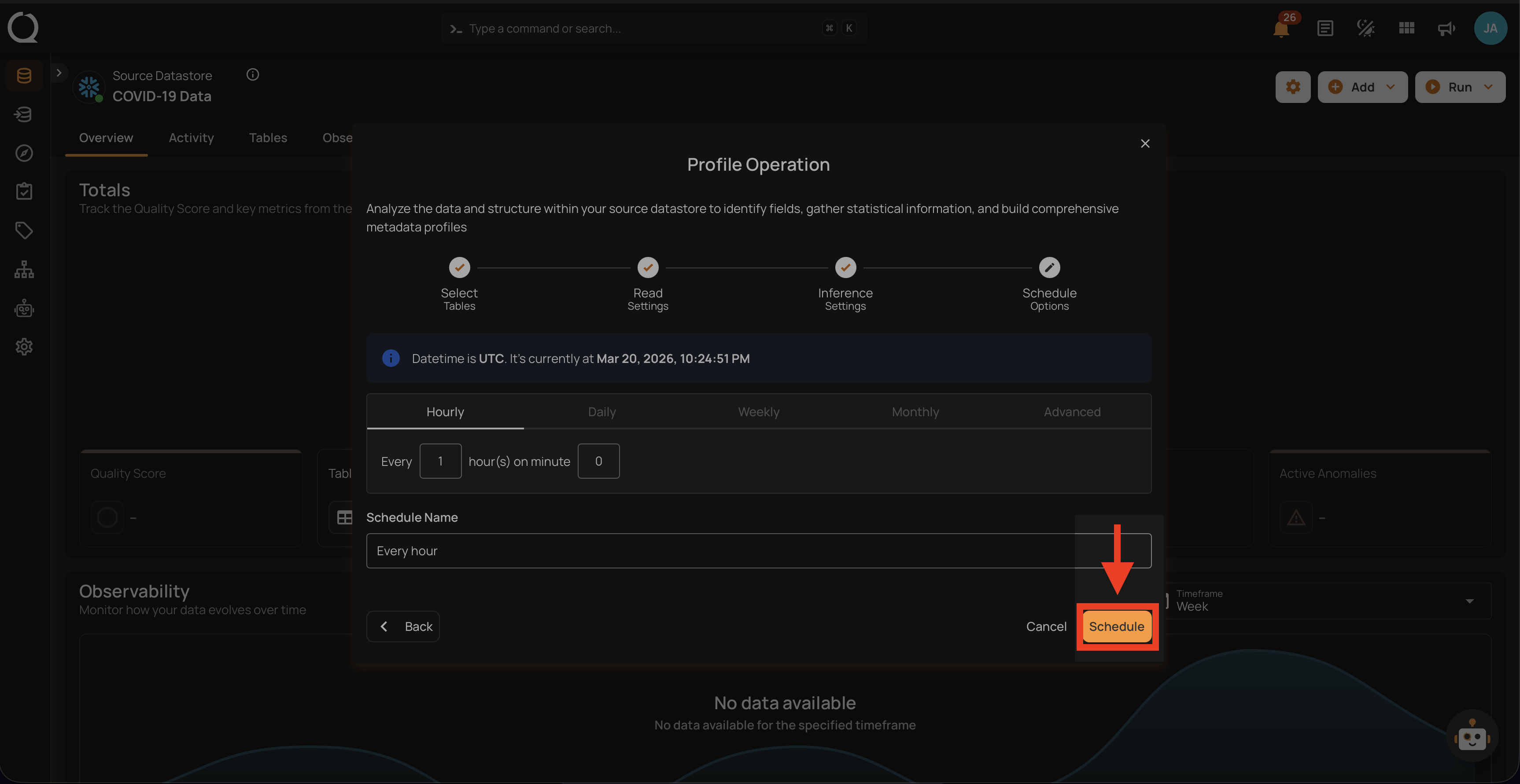 Schedule confirm button to activate the profile operation schedule