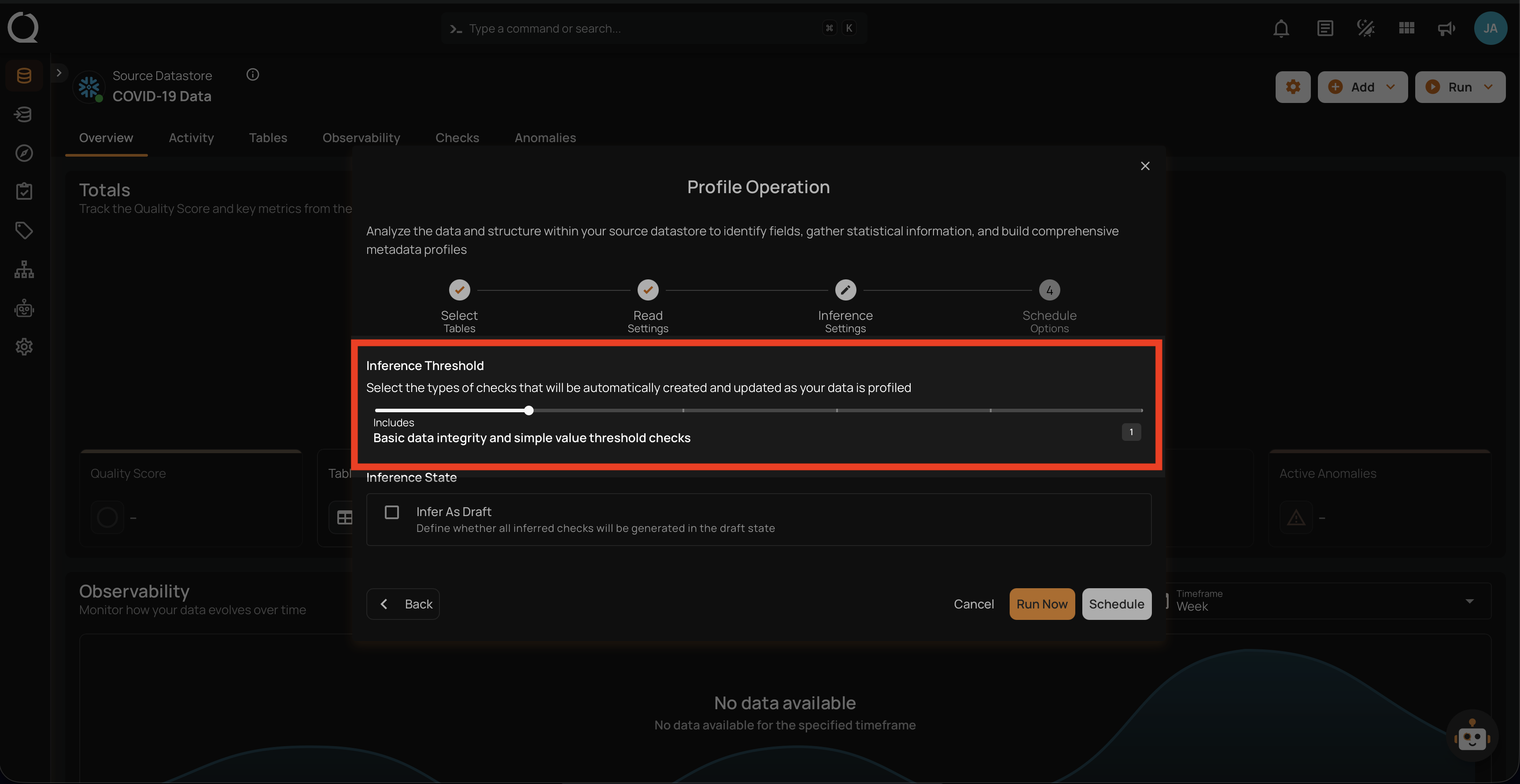 Inference threshold set to level 1 with basic integrity checks