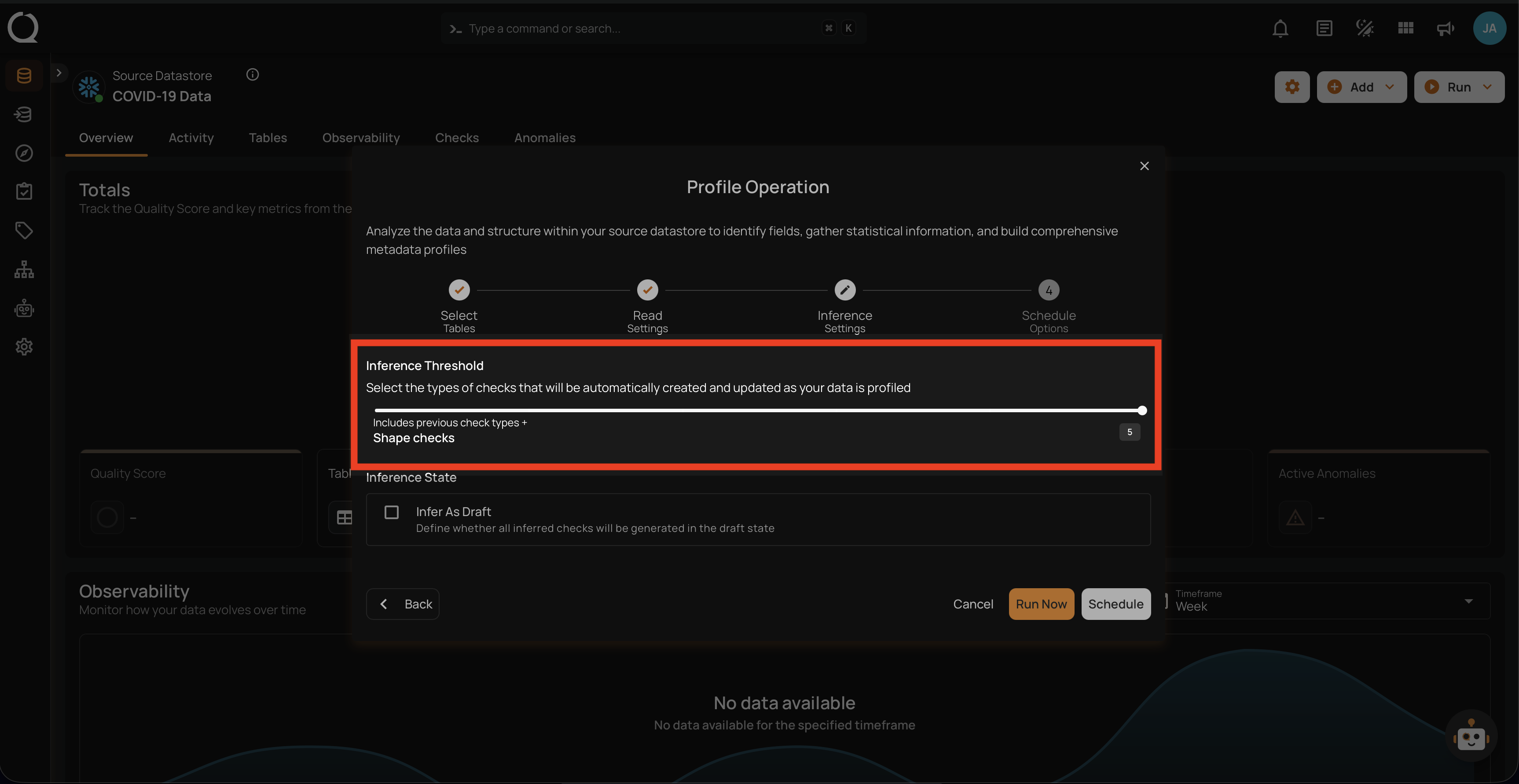 Inference threshold set to level 5 with shape checks