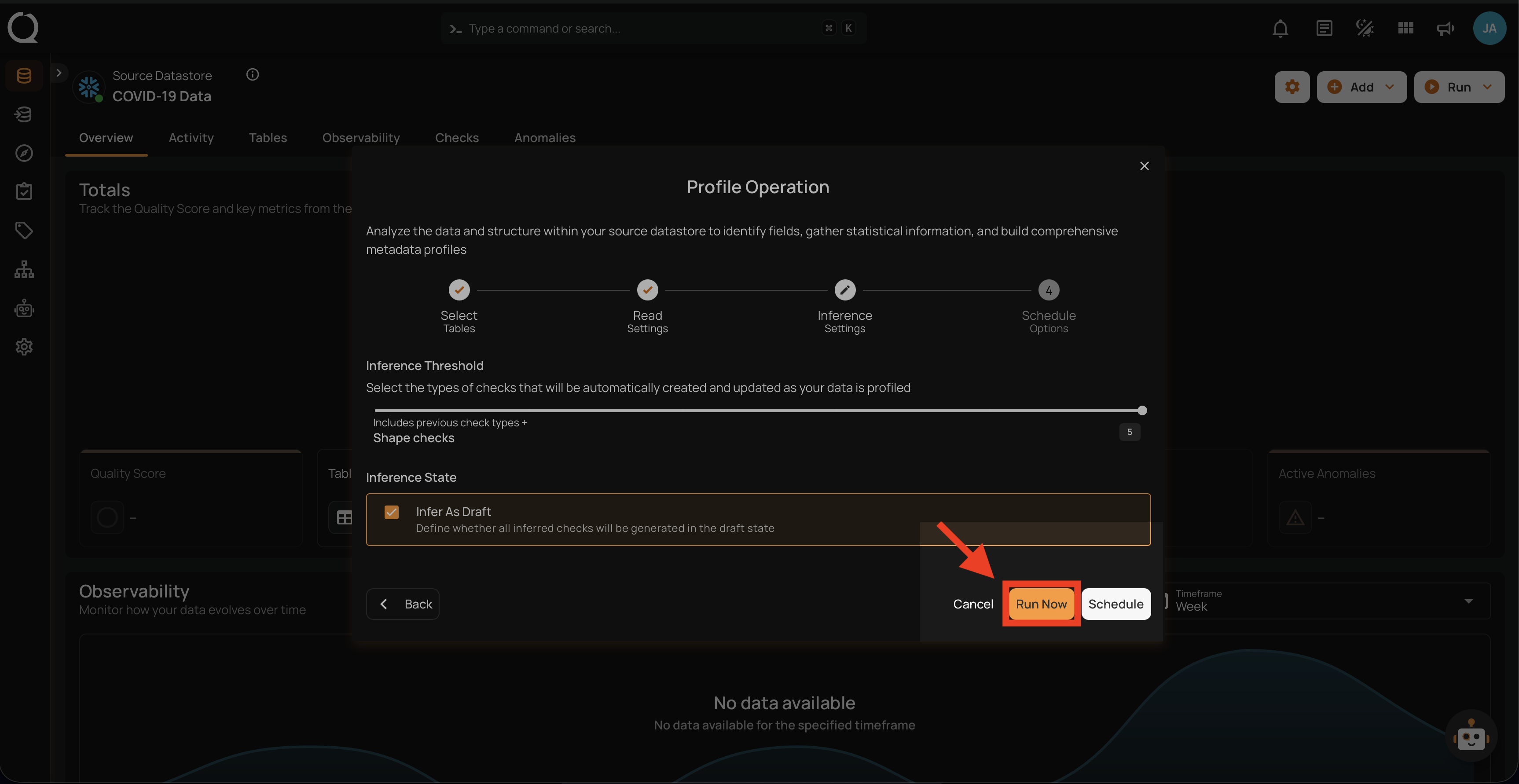 Run Now button to execute profile operation immediately