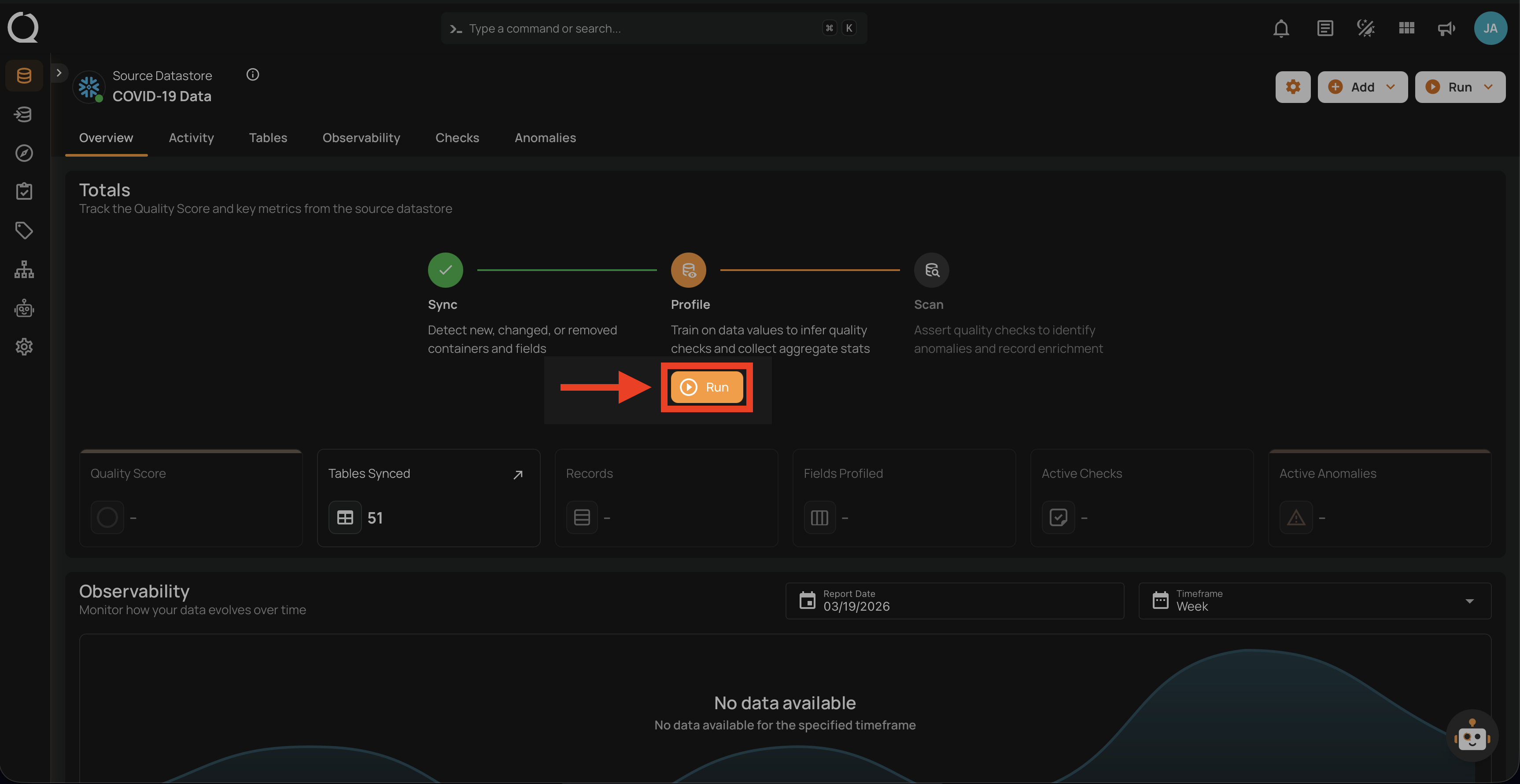 Initiate profile operation button