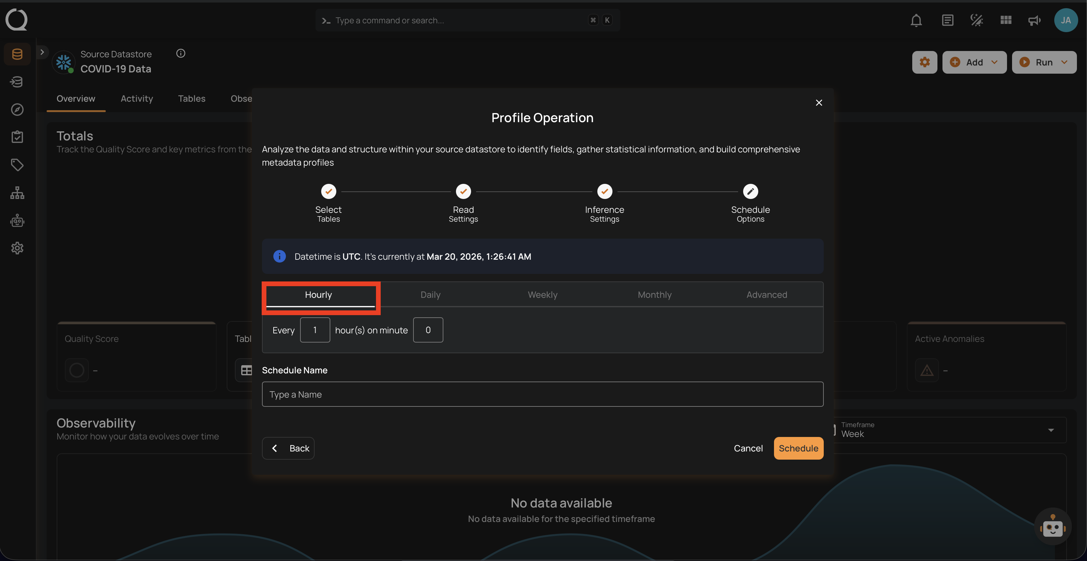Hourly schedule configuration