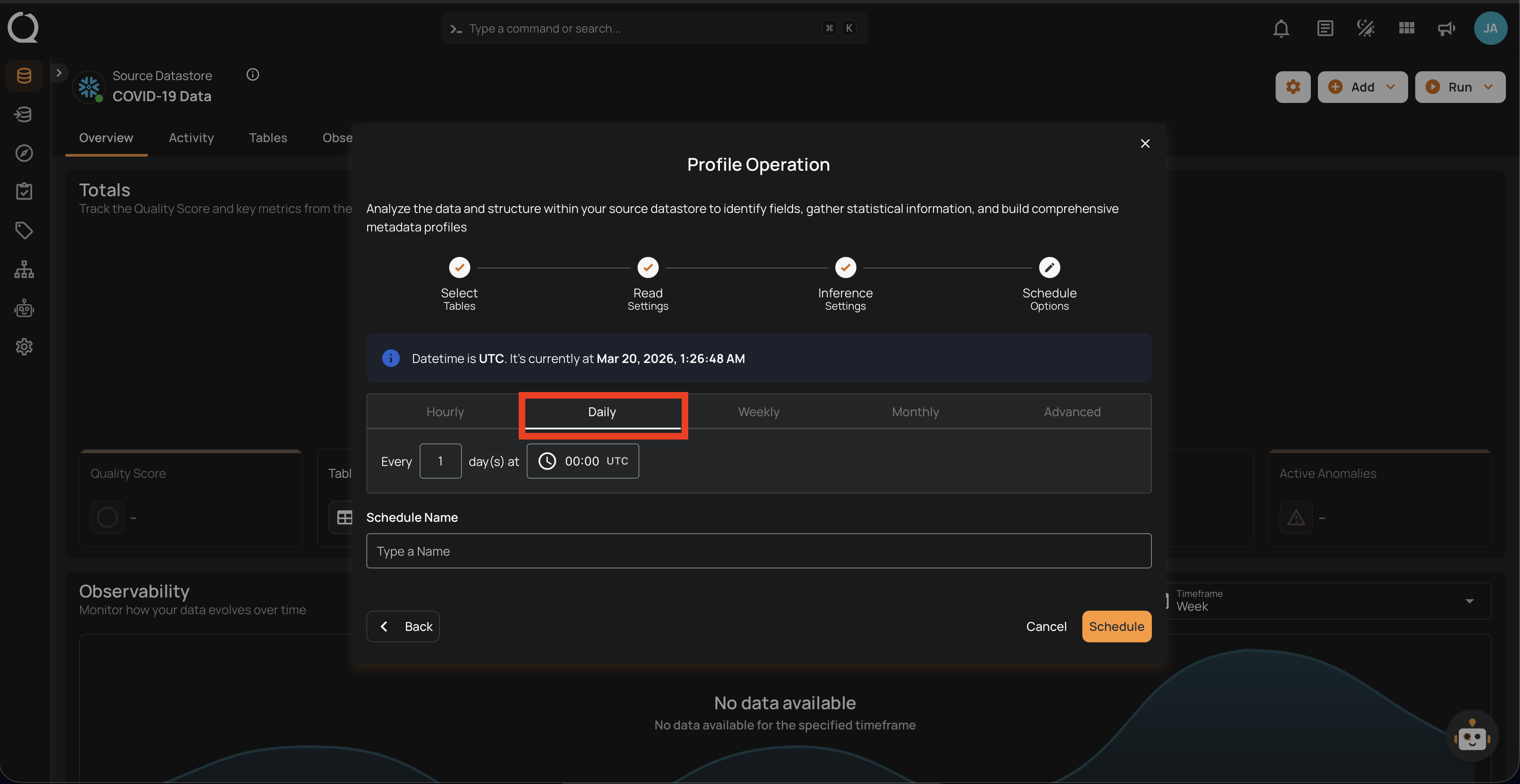 Daily schedule configuration