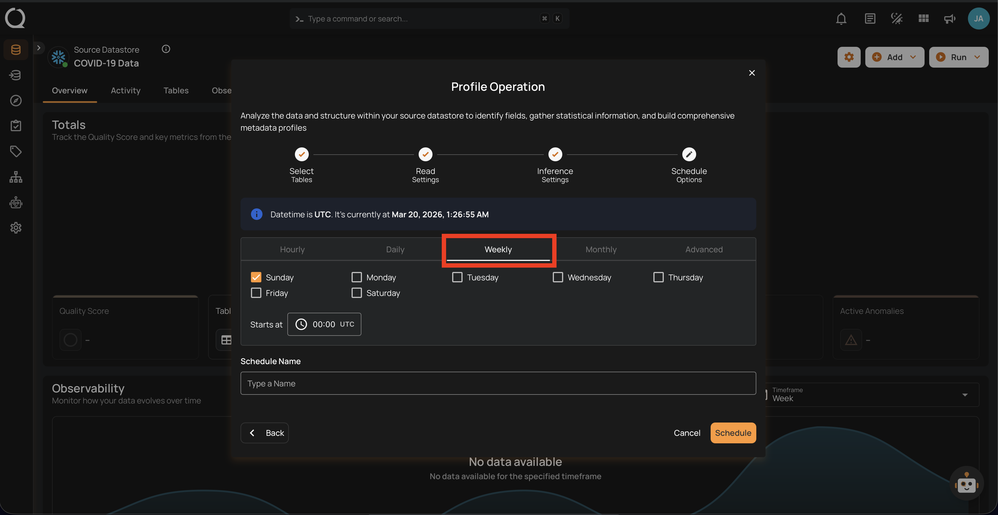 Weekly schedule configuration