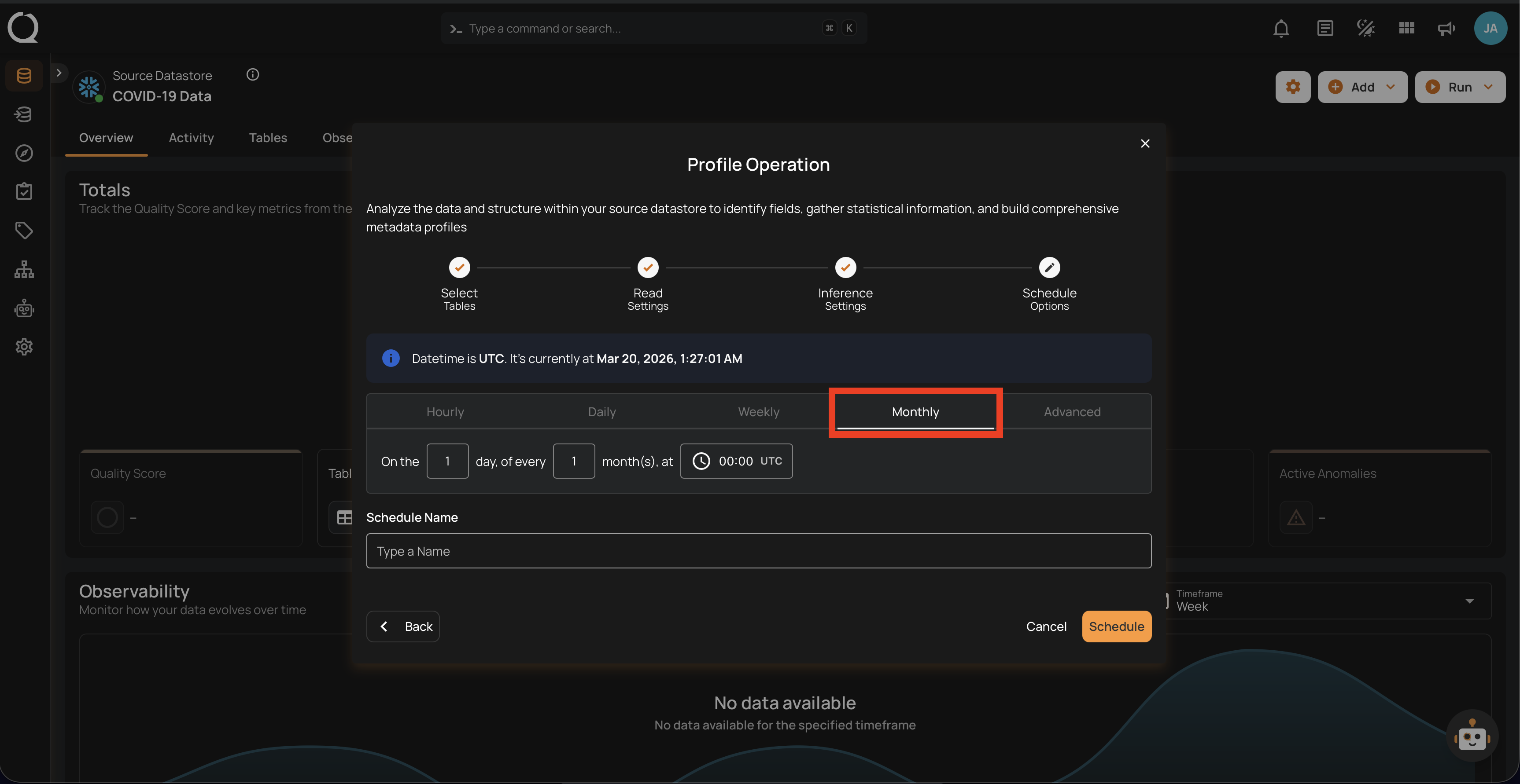 Monthly schedule configuration