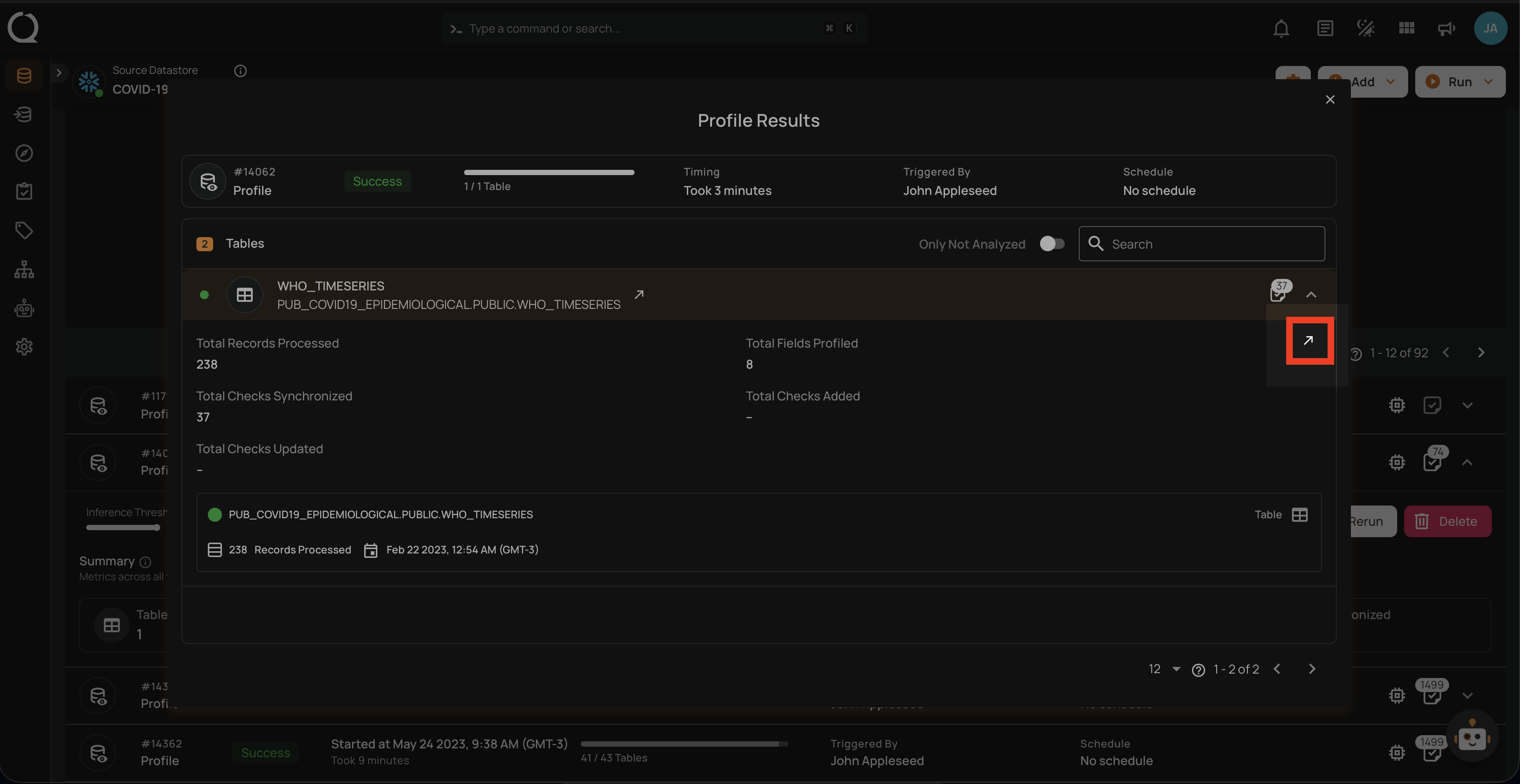 Expand container in profile results to view fields