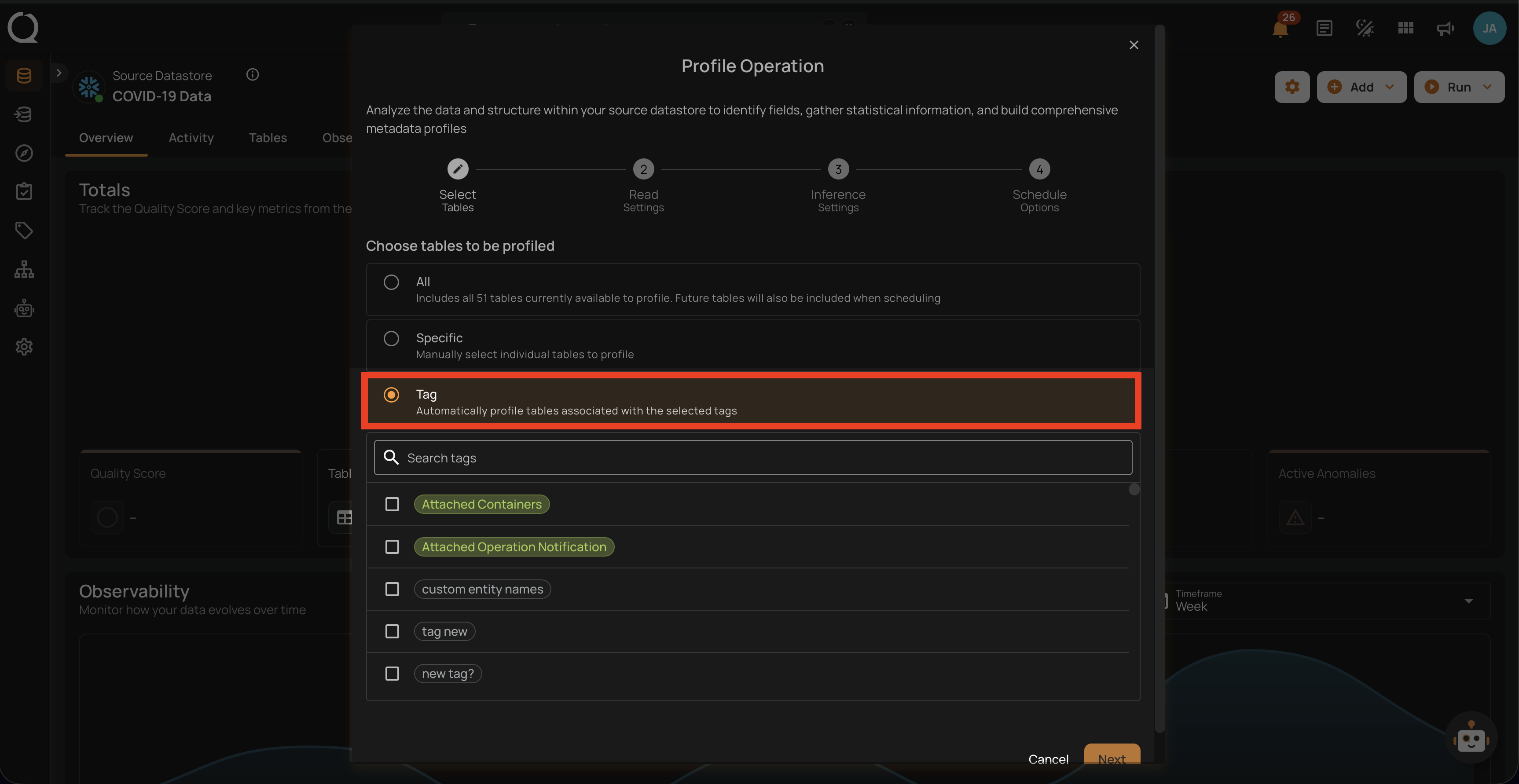 Select tables by tag for profiling