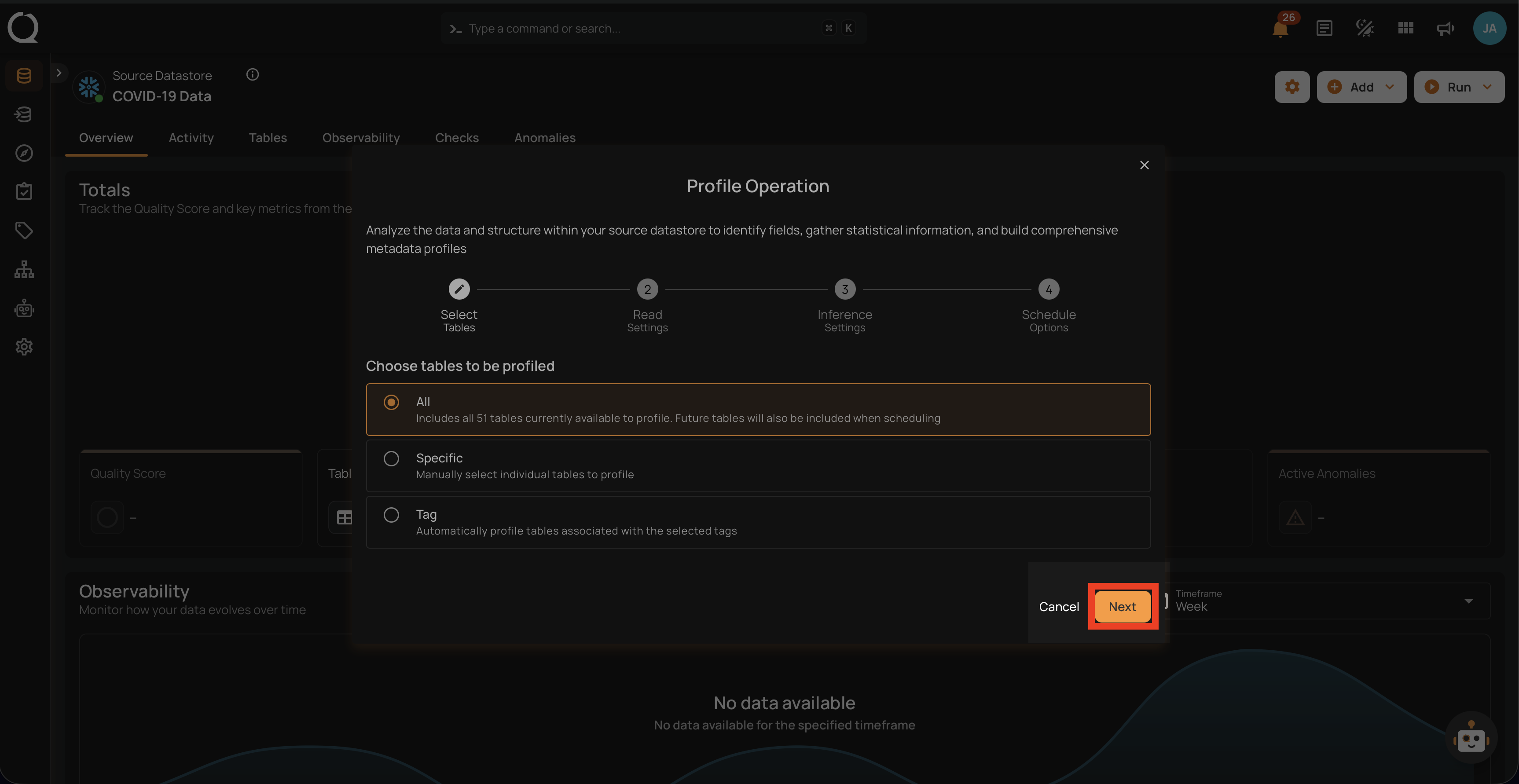 Next button to configure operation settings