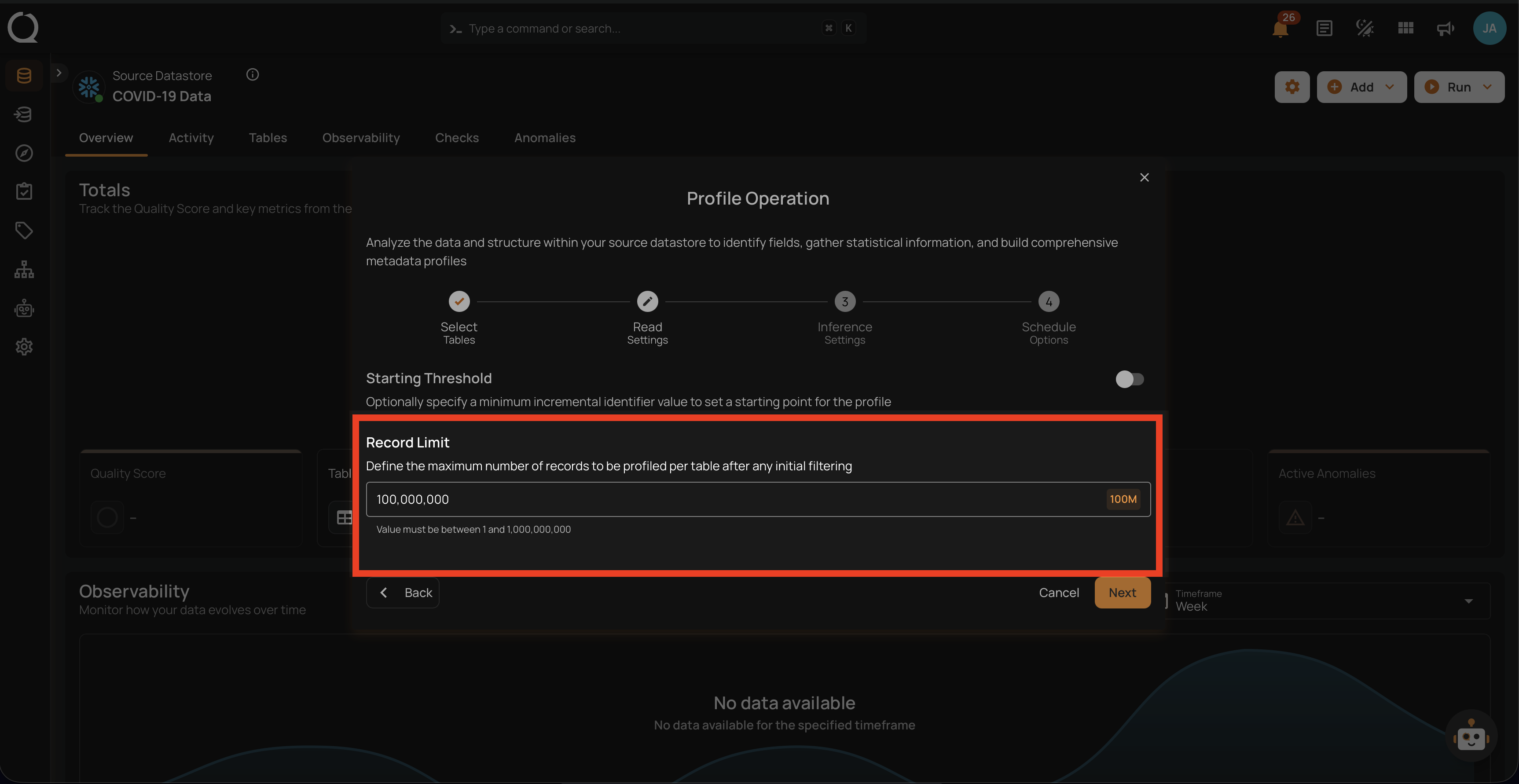Record limit input field