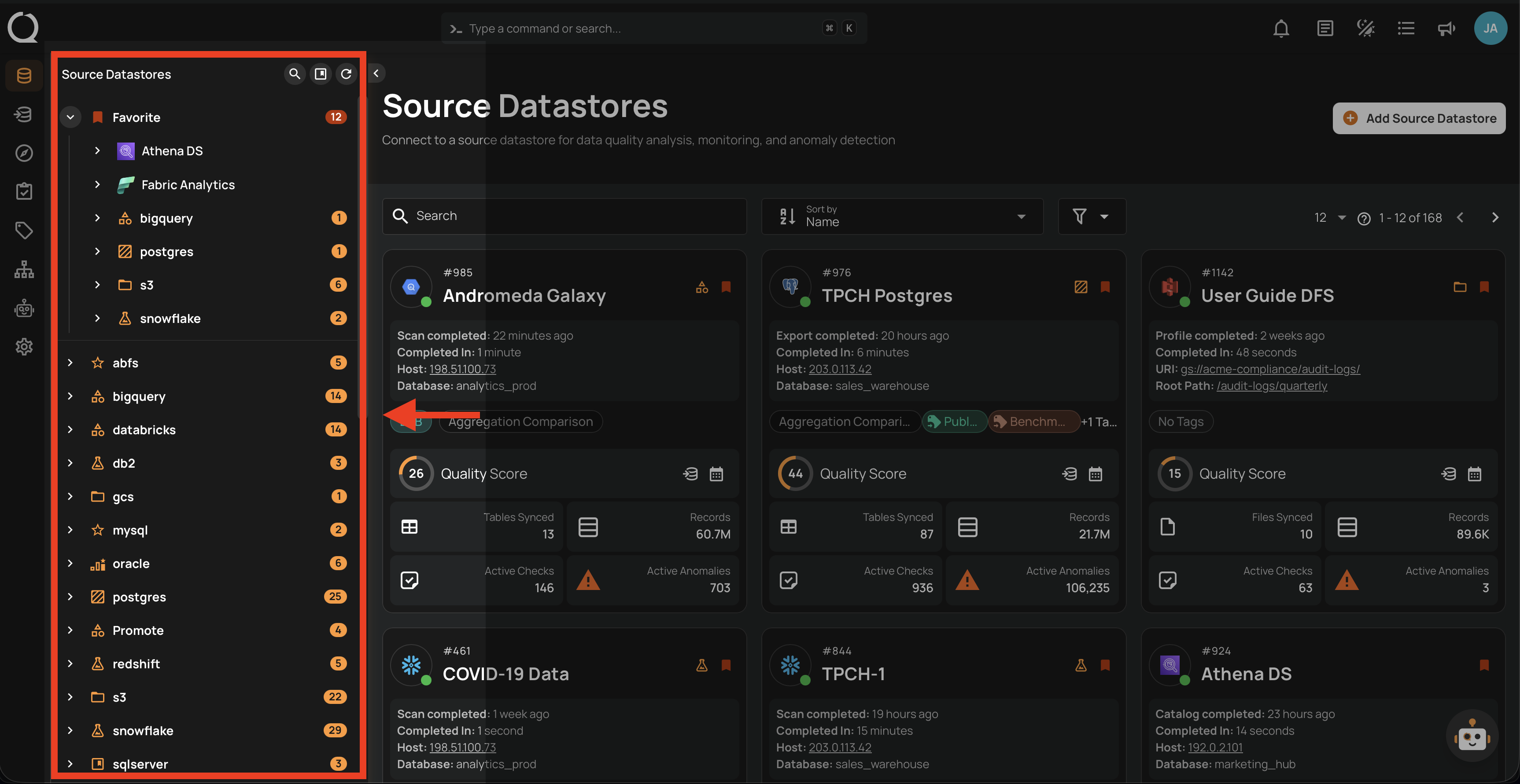 Select a source datastore from the side menu