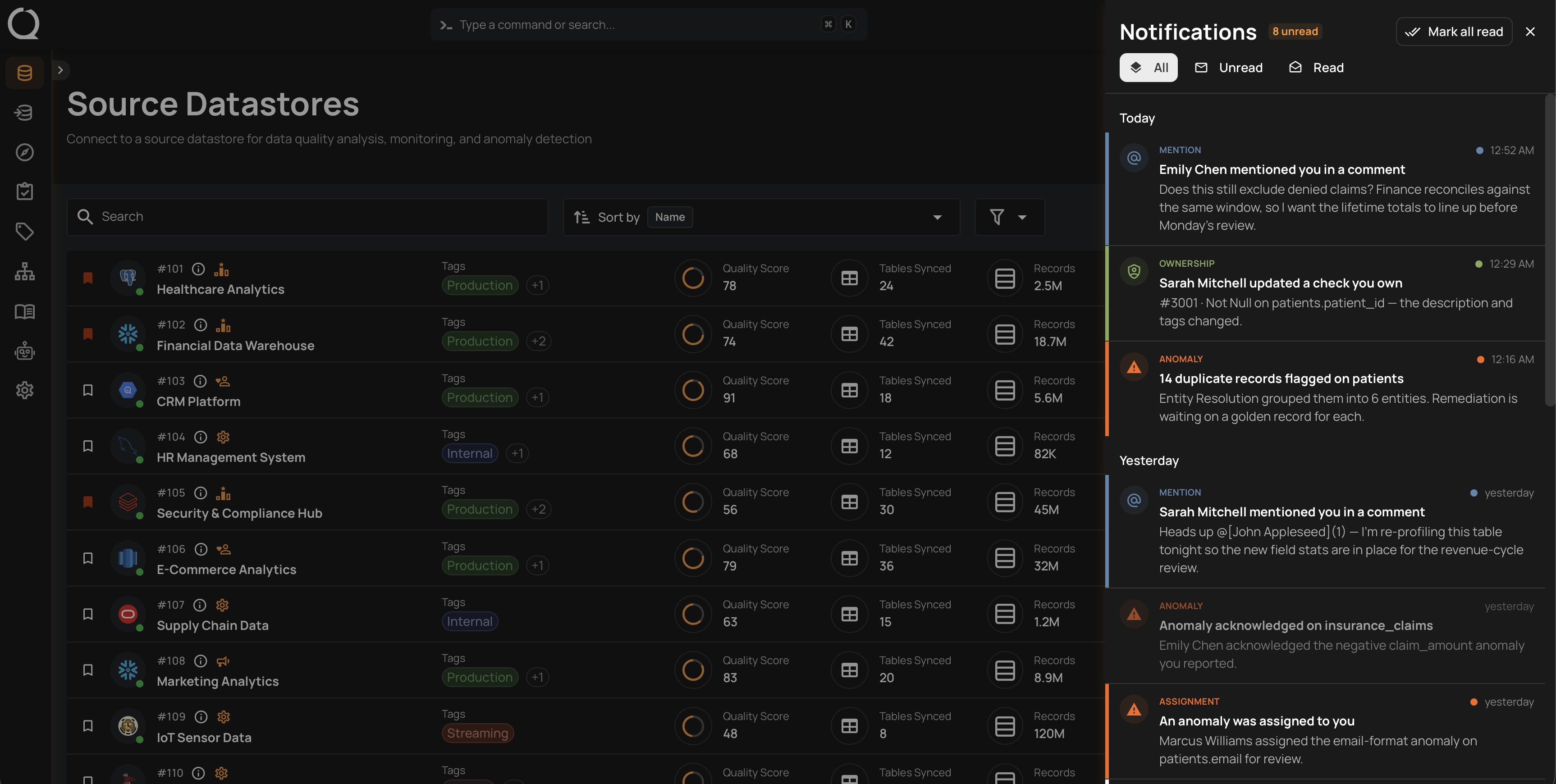 The Notifications panel, showing the All tab with notifications grouped under Today and Yesterday